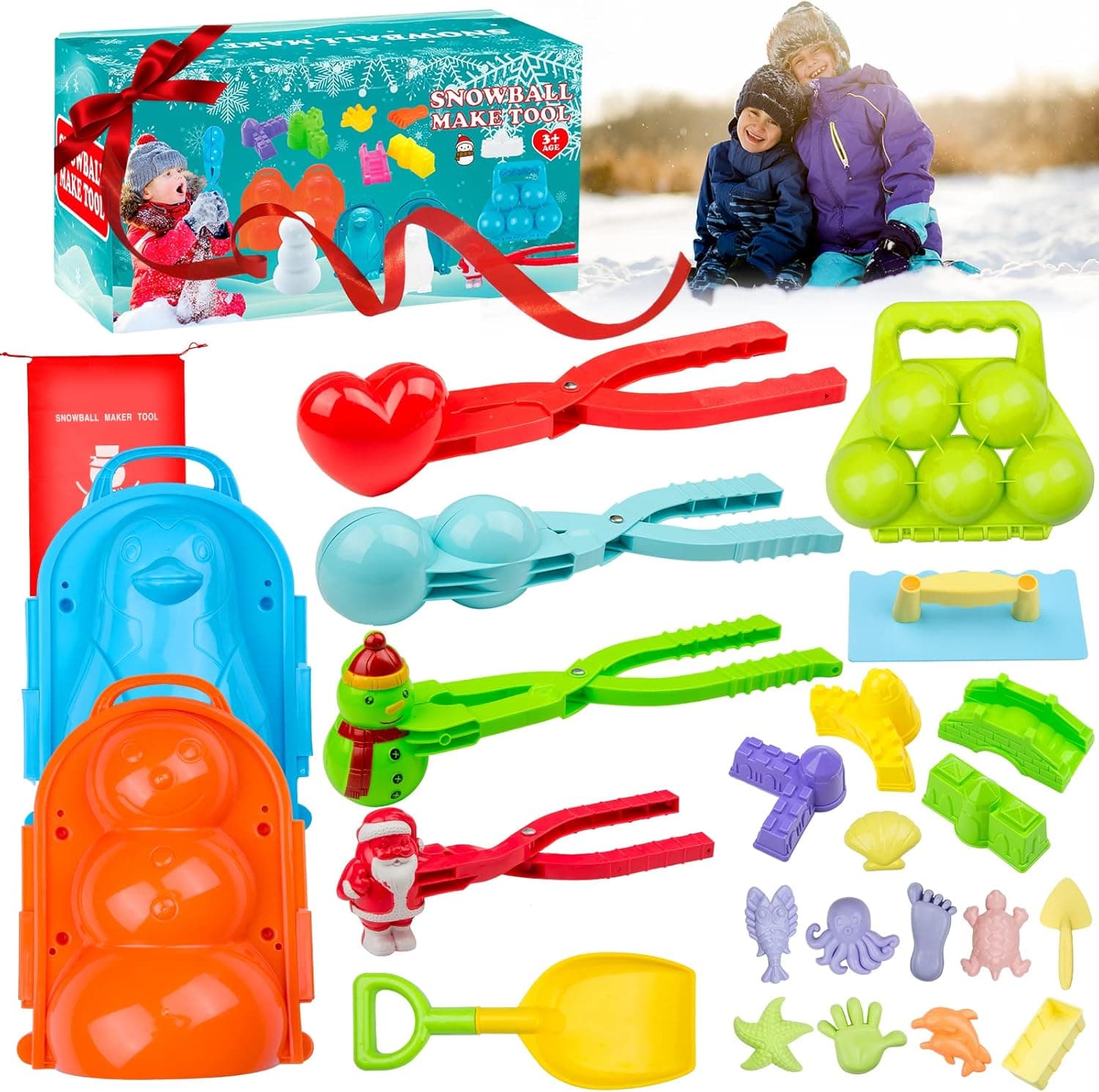BIOBUBANA 24 PCS Snowball Maker Tool, Snow Ball Marker for Kids Toddlers Adults Outdoor, Winter Snow Toys Kit for Snow Ball Fights, Christmas Toy Gift Present