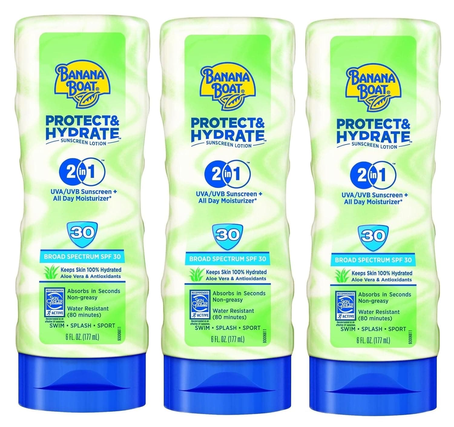 Banana Boat Protect & Hydrate Sunscreen Lotion 2 in 1 SPF 30, 6 FZ (Pack of 3)