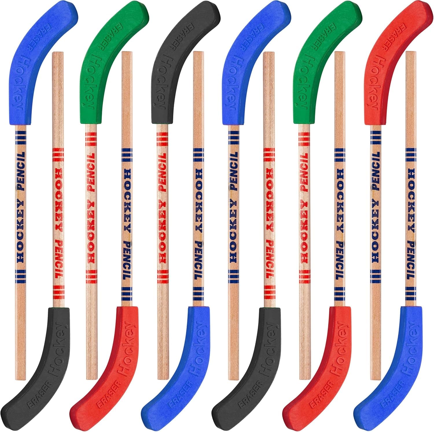 Hockey Pencils and Erasers - (Pack of 12) Bulk 9 Inch Hockey Stick Sports Theme Party Supplies, Fun Cool Pencils for Hockey Fans, Students, Stocking Stuffers and Goodie Bag Birthday Party Favors