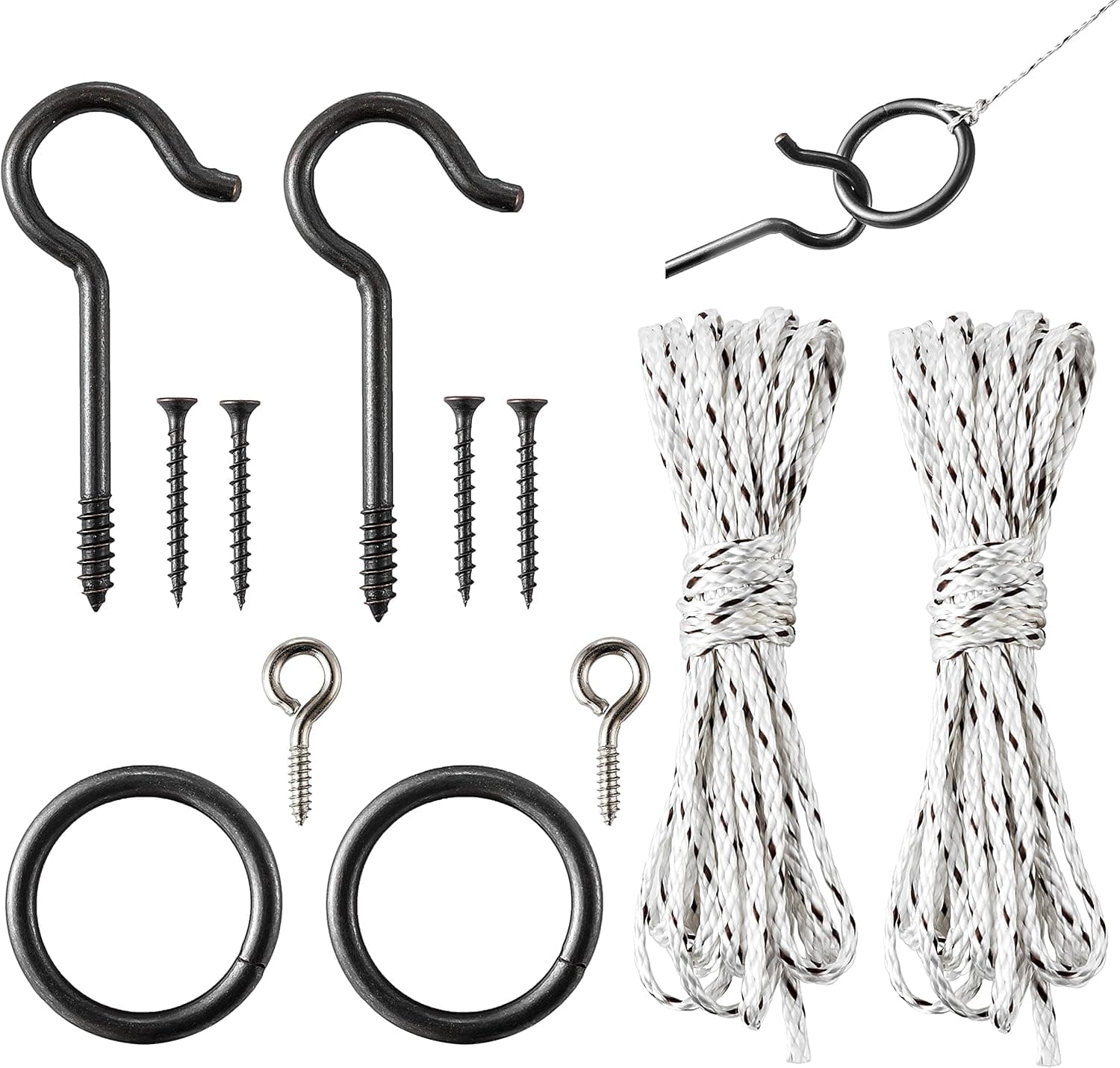 Iparts DIY Hook and Ring Swing Game Hardware Set, Heavy-Duty Iron Hook, Ring, Mounting Screws and Nylon Thread（Set-up Instruction Included）, Set of 2