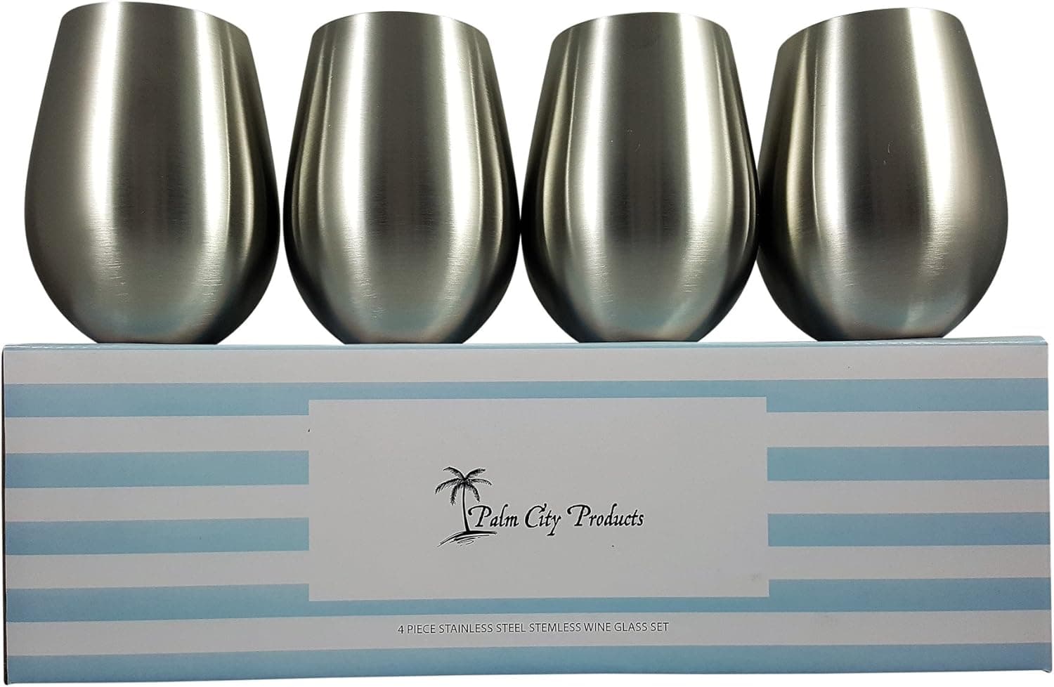 Palm City Products Stainless Steel Stemless Wine Glasses - 4 Piece Set