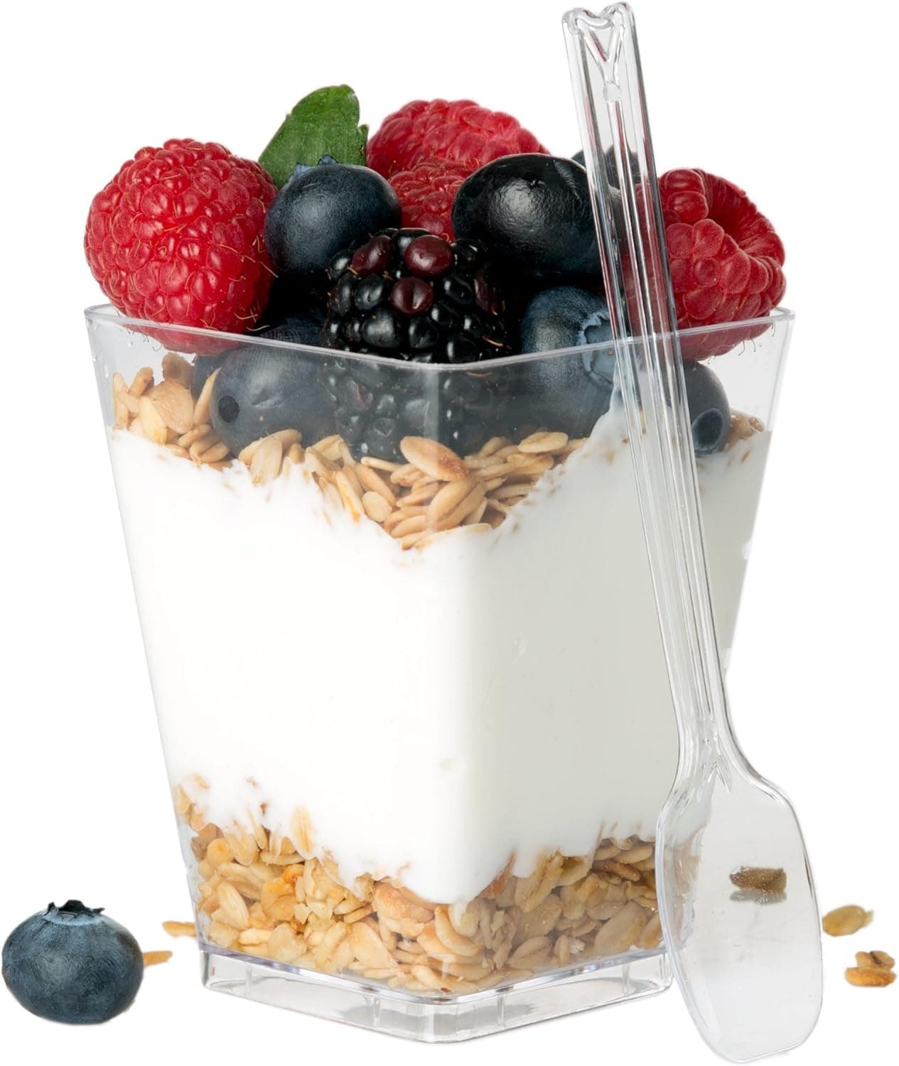 Ilyapa 5 oz Small Plastic Dessert Cups with Spoons - 20 Dessert Shooters for Chocolate Desserts, Appetizers, Dessert Samplers, Dessert Shot Glasses & More