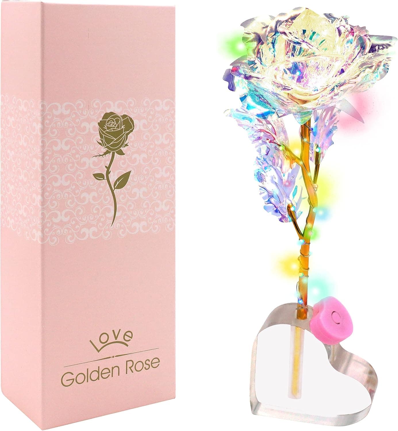 4E's Novelty Light Up LED Rose Galaxy Iridescent Forever Rose - Plastic - Artificial Forever Rose, Women, Girlfriend, Wife, Mom