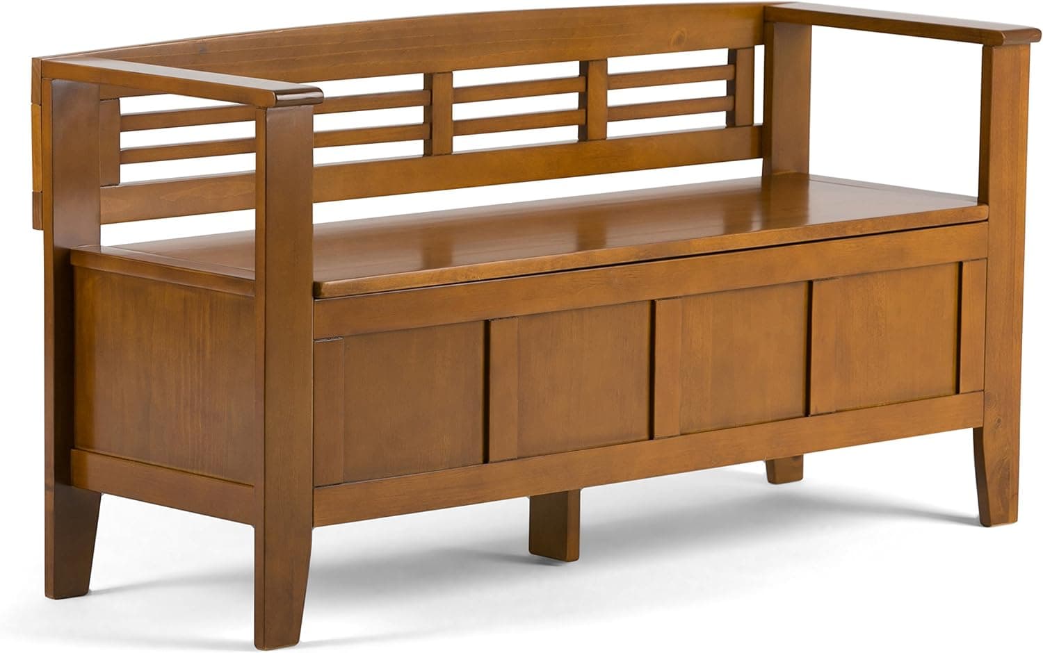 SIMPLIHOME Adams SOLID WOOD 48 inch Wide Entryway Storage Bench with Safety Hinge, Multifunctional Rustic in Light Avalon Brown