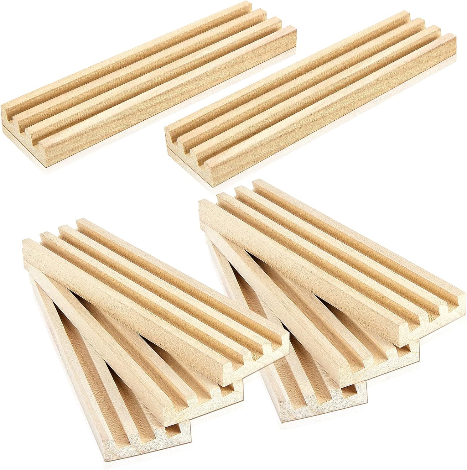 Jetec 8 Pieces Wooden Domino Racks Domino Trays Holders Organizer Natural Wood Domino Trays with 3 Tilted Rows for Mexican Train Chickenfoot Mahjong and Other Domino Games