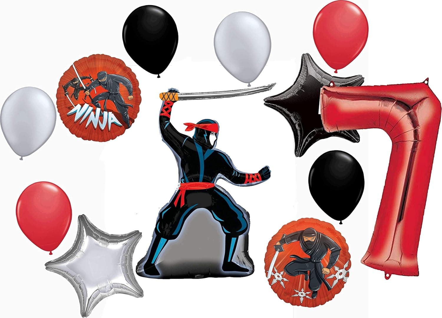 Stealth Ninja Party Supplies 7th Birthday Balloon Bouquet Decorations 12 piece kit