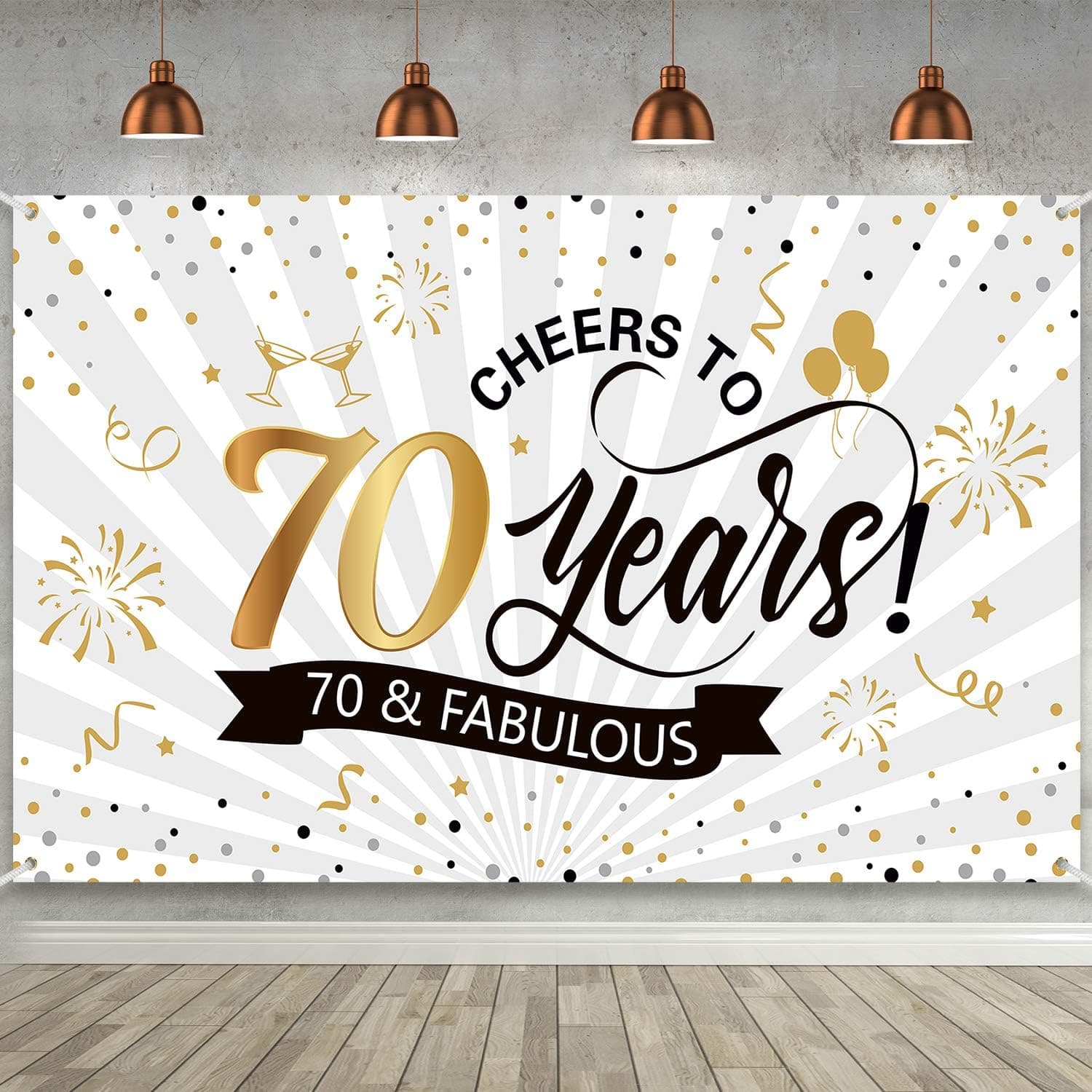 Happy 70th Birthday Backdrop Background Banner Large Men Women 70th Anniversary Backdrop Photo Booth Cheers to 70 Years Banner for 70th Birthday Party Decorations Supplies 72.8 x 43.3 inch