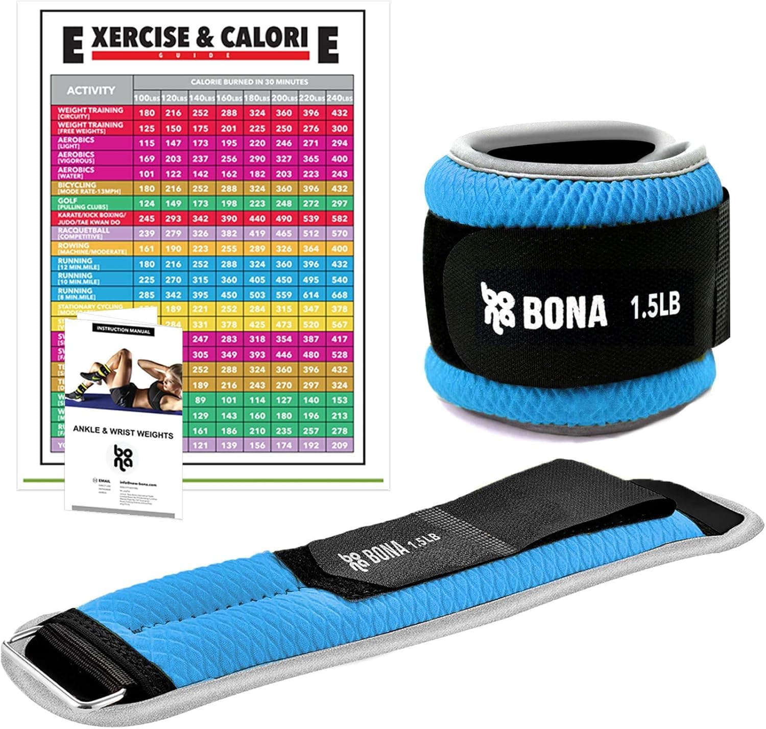 BONA Fitness Adjustable Ankle Weights with Reflective Trim/2-5lbs (1 Pair) Durable Ankle Wrist Weights Set for Women Men with Strap/Best for Walking, Jogging, Gymnastics Arm Leg Weights