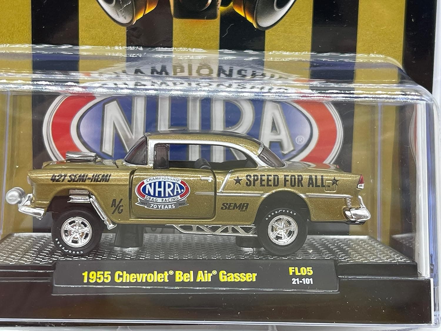 M2 Machines Chase Car 1 of 800 Worldwide 1955 Chevy Bel Air Gasser 1:64 Scale FL05 21-101 Gold Black by M2 Collectible