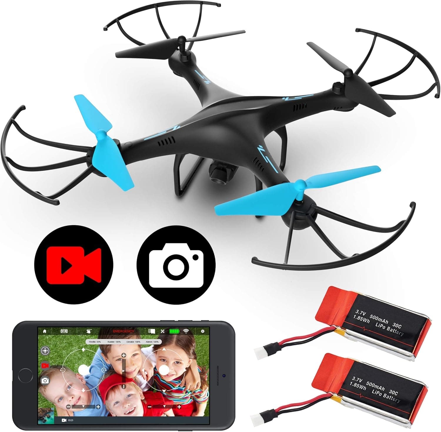 Force1 U45WF FPV RC Drone with Camera - VR Capable WiFi Quadcopter Remote Control Flying Drone with 720p HD Camera Live Video, 6 Axis Gyro, Altitude Hold, Headless Mode, and 2 Drone Batteries