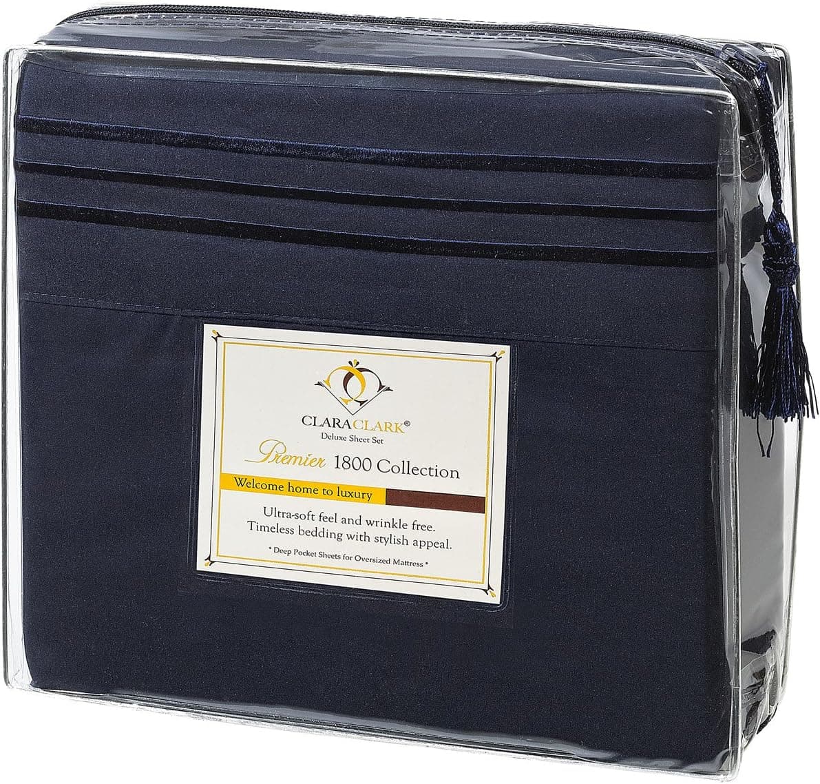 Clara Clark Premier 1800 Collection Bed Sheet Set, King, Navy Blue