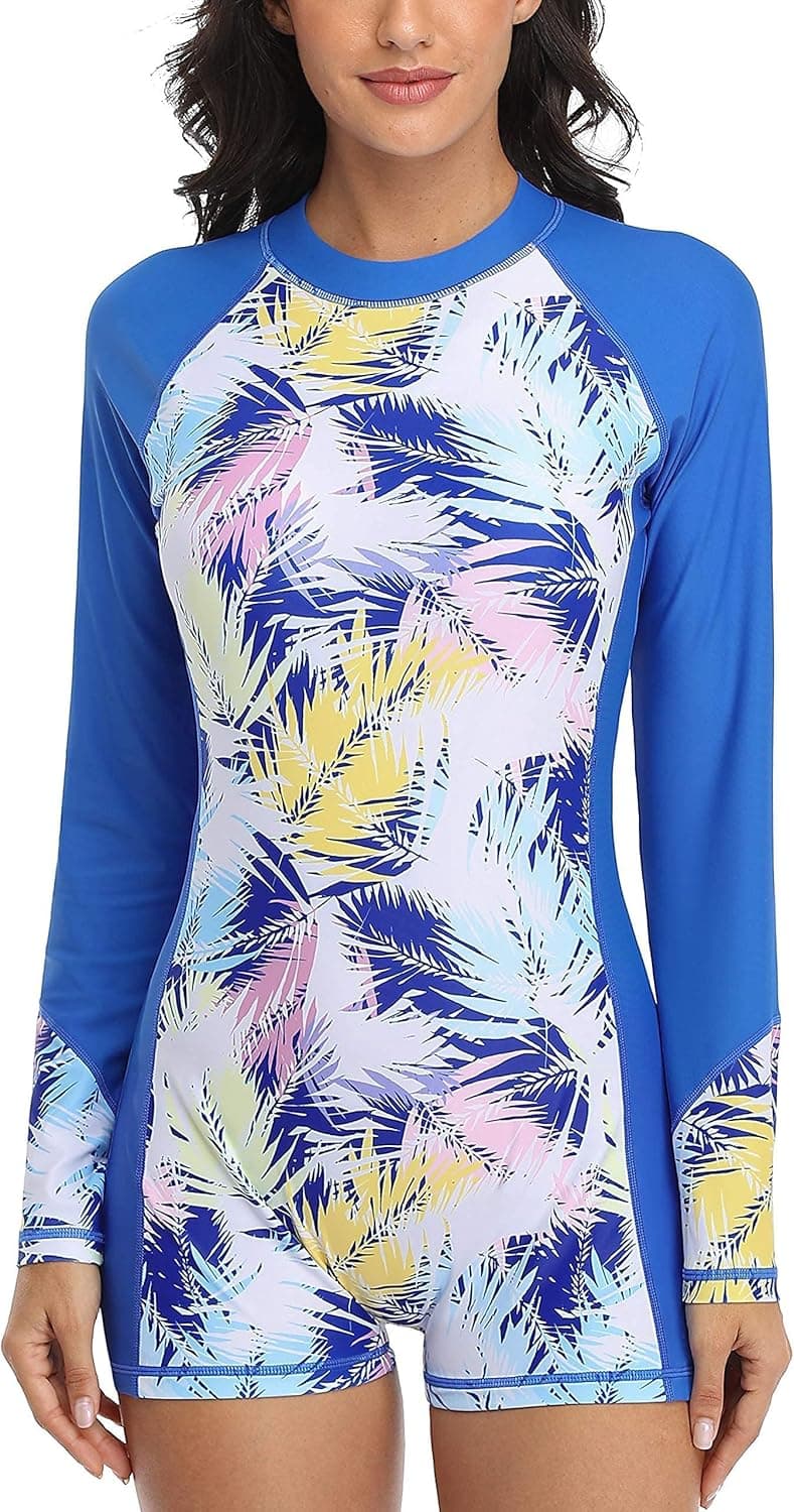 ATTRACO UPF 50+ Long Sleeve Rashguard Boyshort One Piece Swimsuits Zip Up Swimsuit