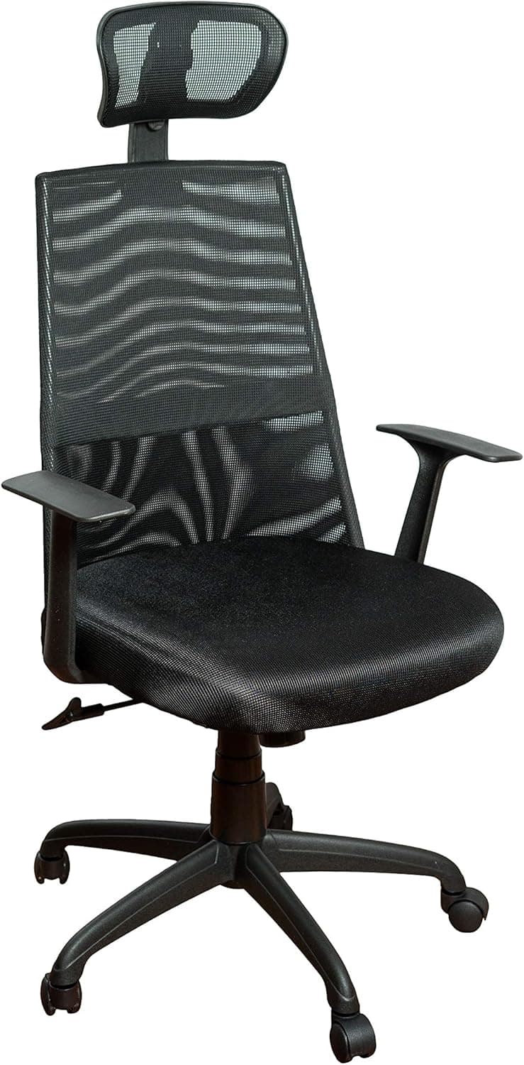 Ergomax Meshed Ergonomic Adjustable Office Chair w/Headrest, 50.6 Inch Max Height, Black