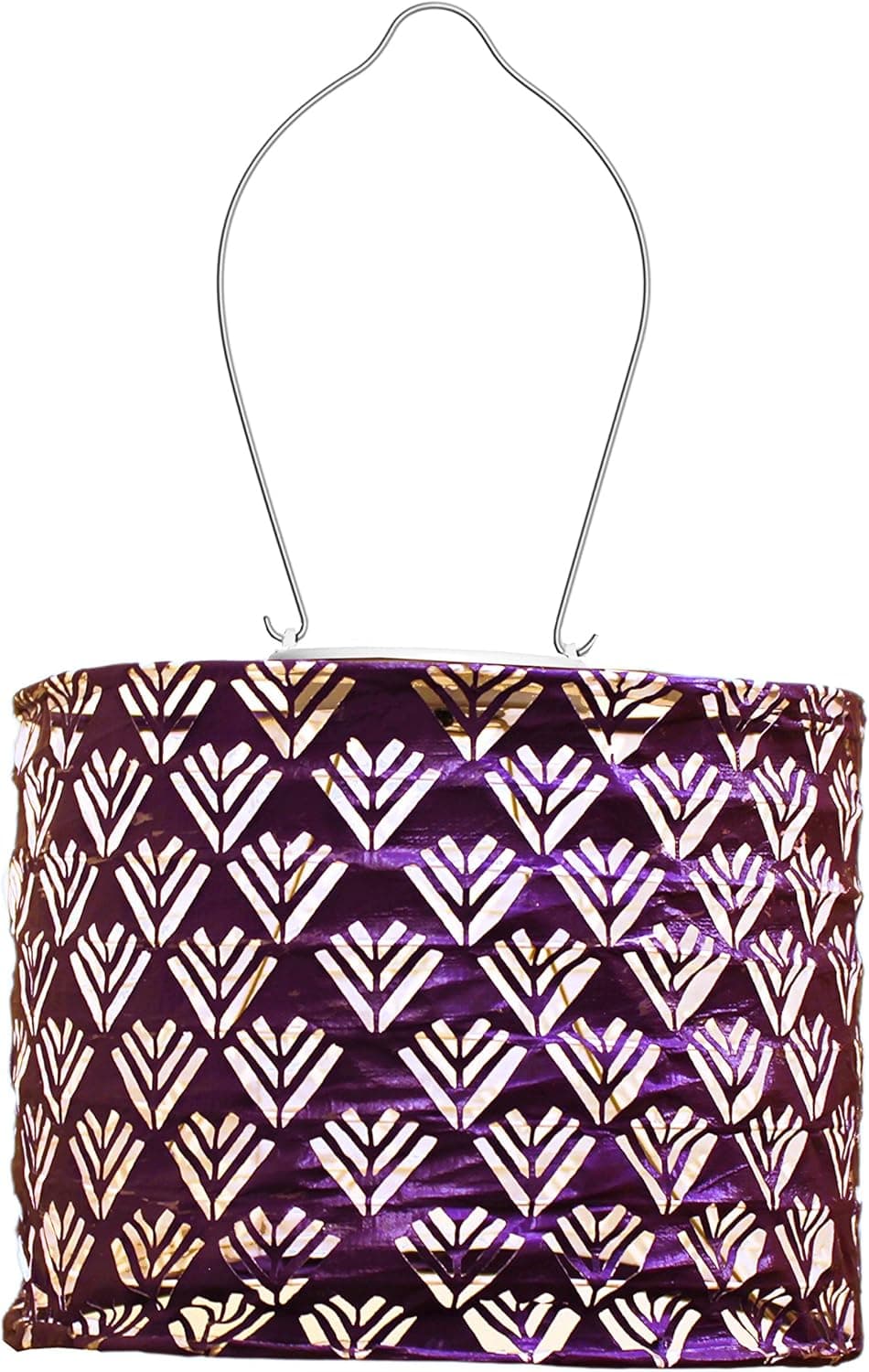 Allsop Home and Garden Soji Stella Drum LED Outdoor Solar Lantern, Handmade with Weather-Resistant Fabric for Patio or Garden, Color (Plum)