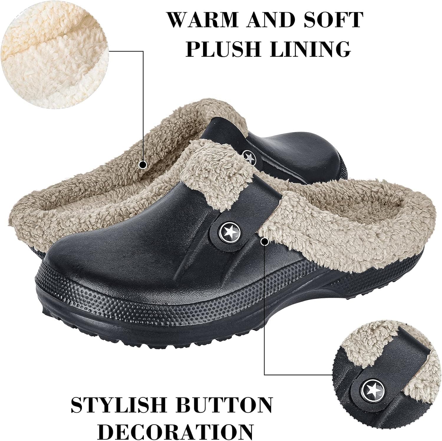 MoneRffi Women Men Waterproof Slippers Comfy Fuzzy Lined Clog Non Slip Multiuse Winter Garden Shoes Warm Soft Plush House Home Slipper Outdoor Indoor Mules Slide