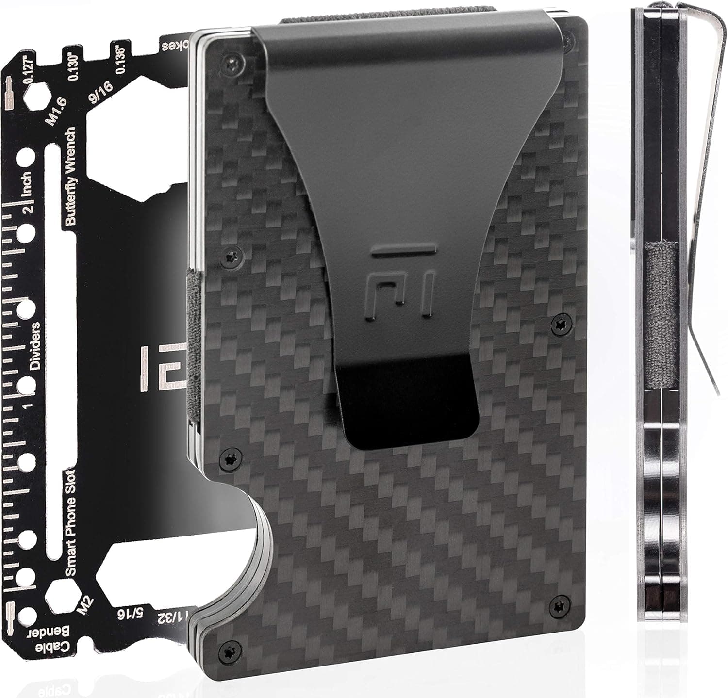 Minimalist Mens Wallet & Multitool - Carbon Fiber Tactical Wallet for Men/RFID Smart Slim Front Pocket Credit Card Holder