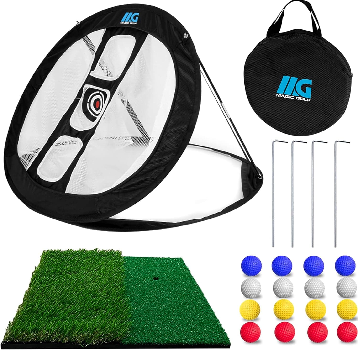 Golf Chipping Net,Golf Practice Net with Hitting Mat for Accuracy/Swing Practice,Indoor/Outdoor Golfing Target Net with 16 Practice Balls,4 Groud Stakes,Rubber Tees and Carry Bag for Men Women Kids