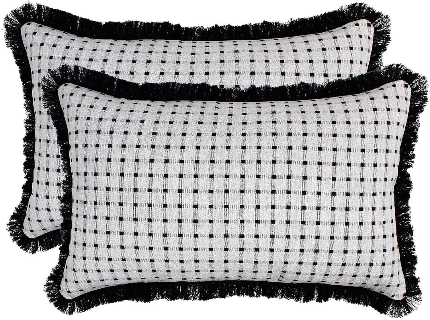 Bounmer Throw Pillow Covers, Set of 2 Cushion Case for Room Bedroom Room Sofa Chair Car, Modern Decorative Black&White Textured 12x20 Inch