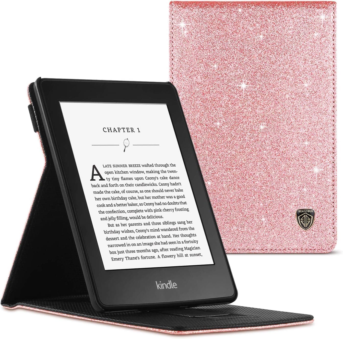 BENTOBEN Case for Kindle Paperwhite, Glitter Shiny Premium Vertical Flip Folding Full Protection Lightweight Slim Kid Shell Cover with Auto Wake/Sleep Fits for Paperwhite 1/2/3 Gen, Rose Gold