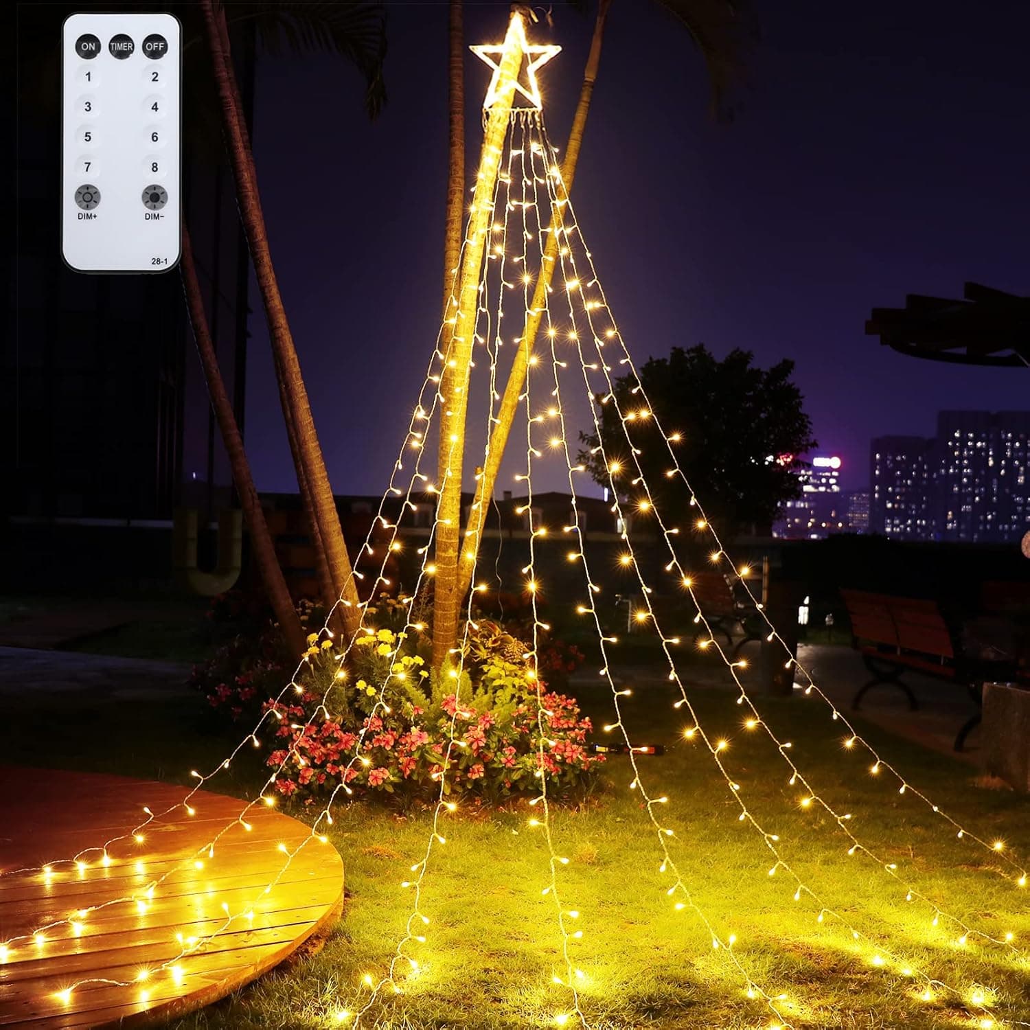 Outdoor Christmas Decorations, 344 LED Christmas Lights with Topper Star, 8 Lighting Modes Timer Waterproof String Lights for Indoor Outdoor Yard Wedding Party Garden Christmas Tree Decor (Warm White)