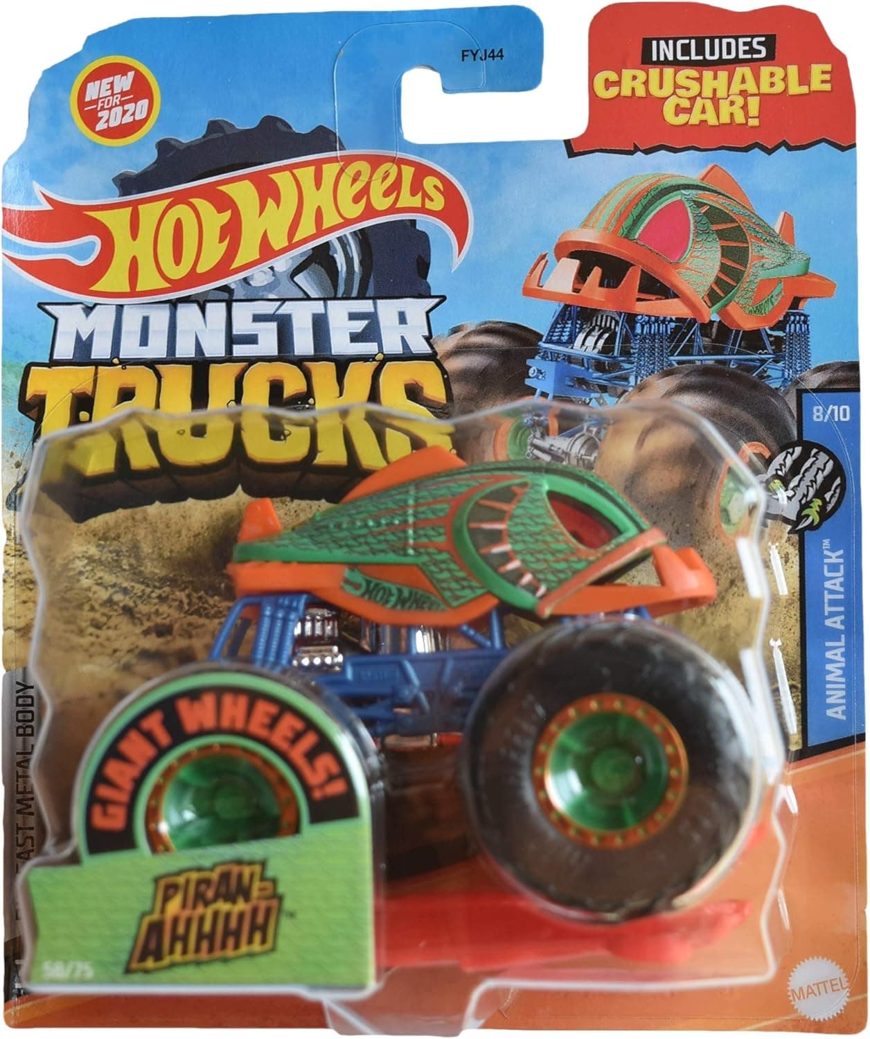 Hot Wheels Monster Trucks 1:64 Scale Piran AHHHH, Crushable Car