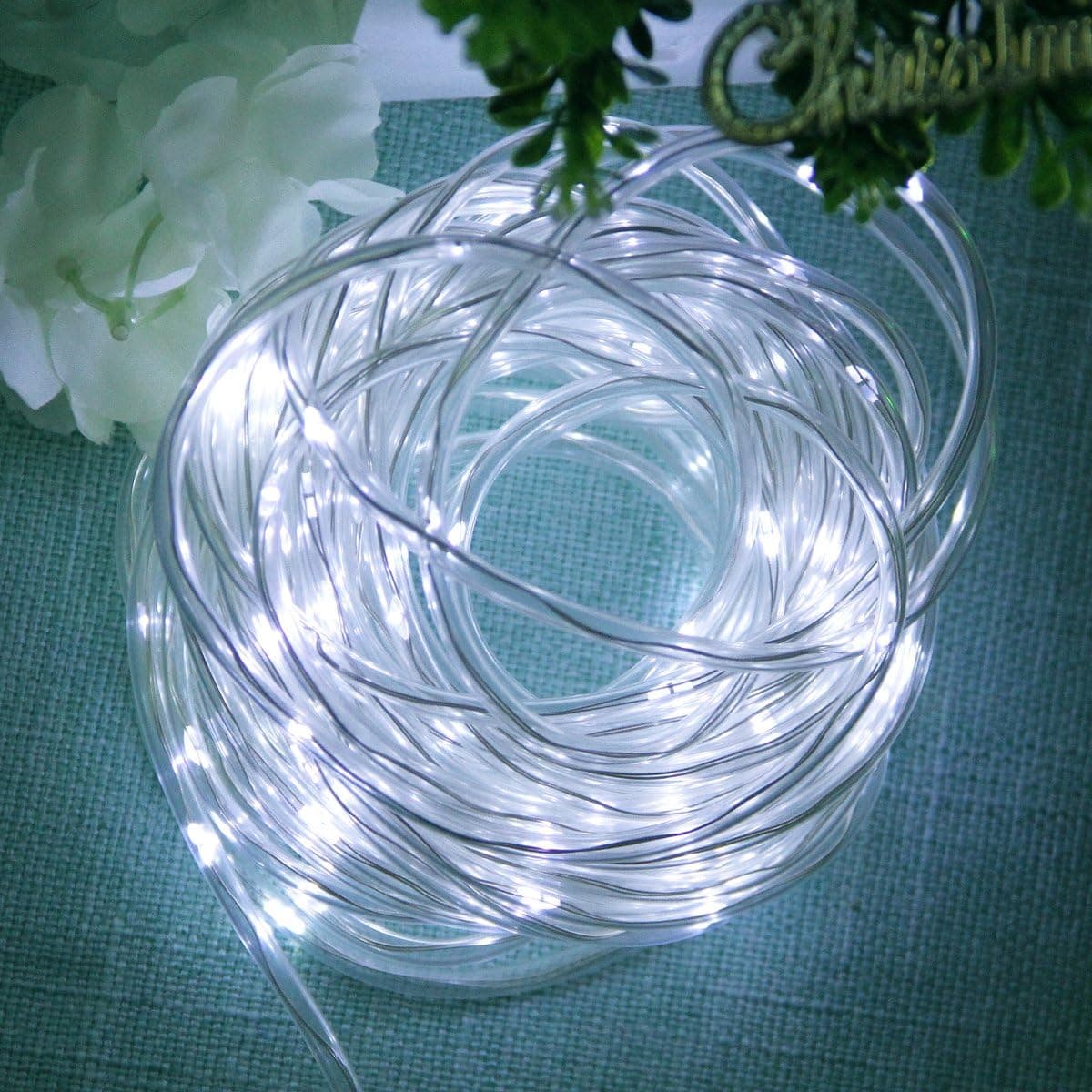 Lalapao Christmas Rope Lights 120 LED Battery Operated Fairy String Lights Waterproof Outdoor lights decorations Timer Decor for Xmas Tree Indoor Garden Patio Lawn Path Holiday Wedding Party (White)