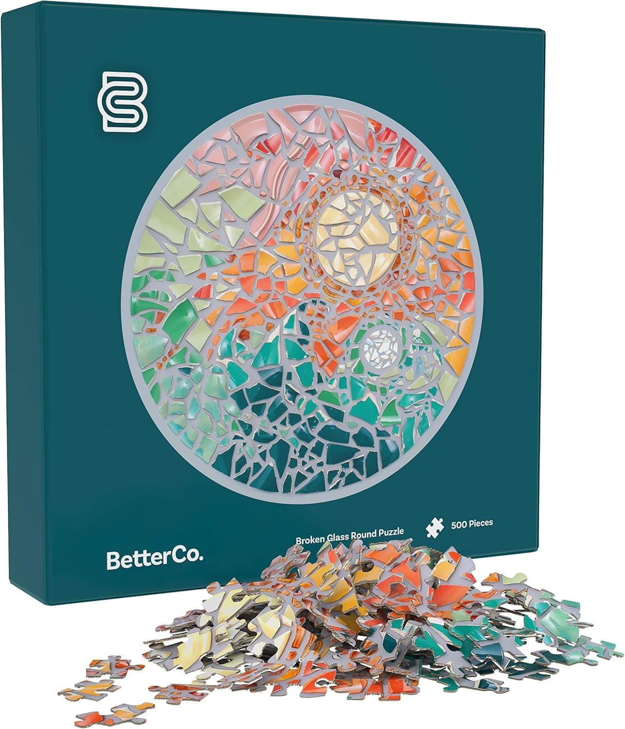 Better Co. Broken Glass Round Mosaic Puzzle, Shattered Jigsaw Tiles for Arts and Craft, Home Office Decor, Assorted Gradient Colors - 500 Pieces