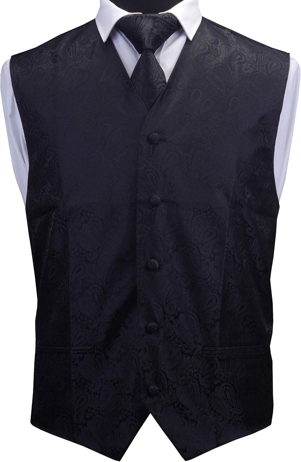 GUSLESON 3pc Mens Paisley Vest Necktie Pocket Square Set Waistcoat for Suit or Tuxedo