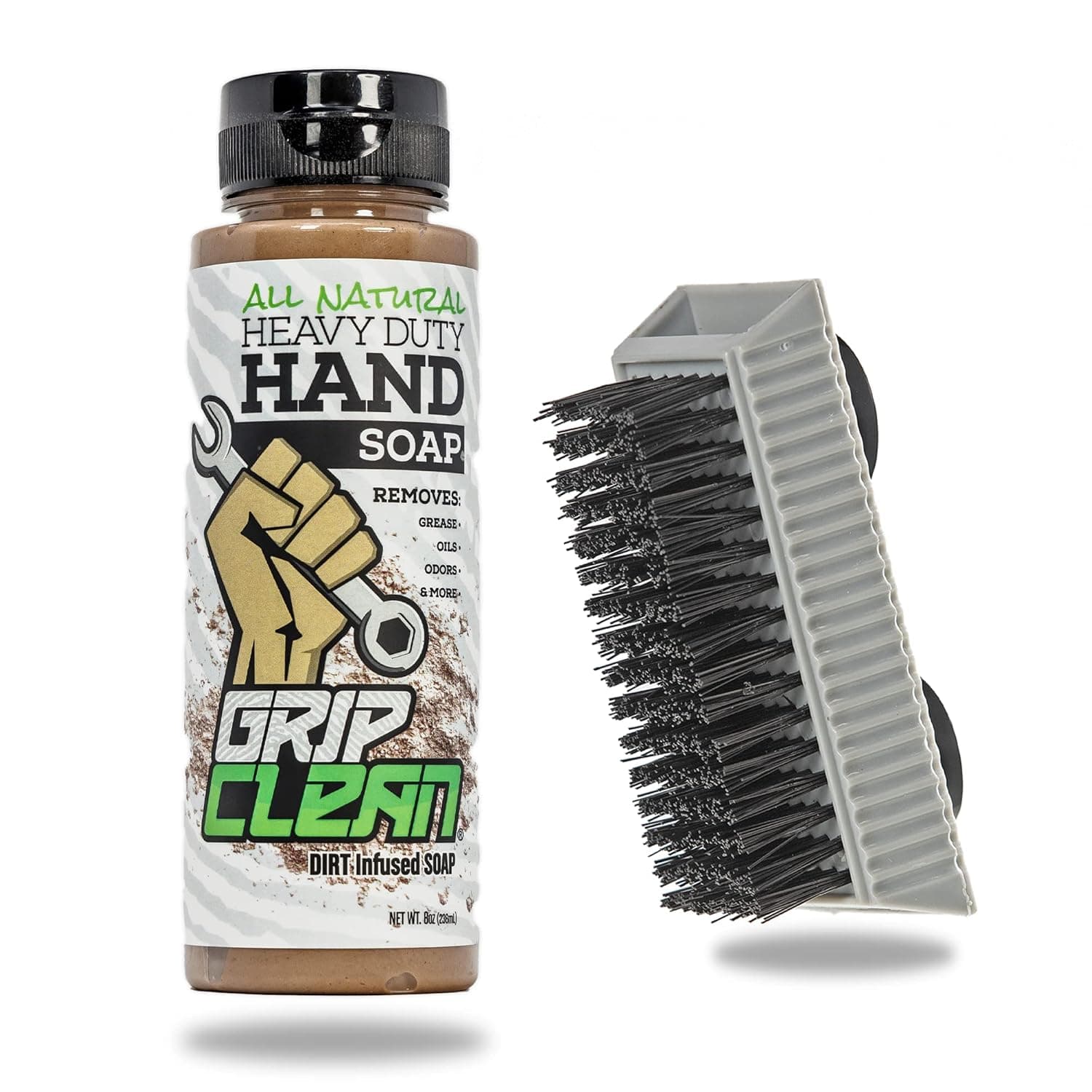 Grip Clean | Hand Cleaner for Auto Mechanics - Heavy Duty Pumice Soap + Fingernail Brush, All Natural & Dirt Infused for Dry Hands…