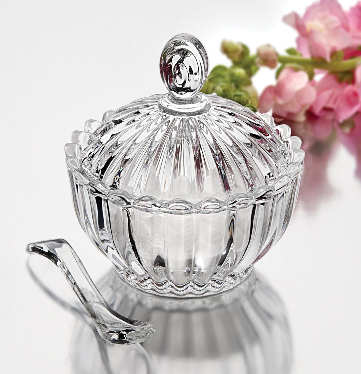 Studio Silversmiths Round Crystal Honey Dish With Spoon