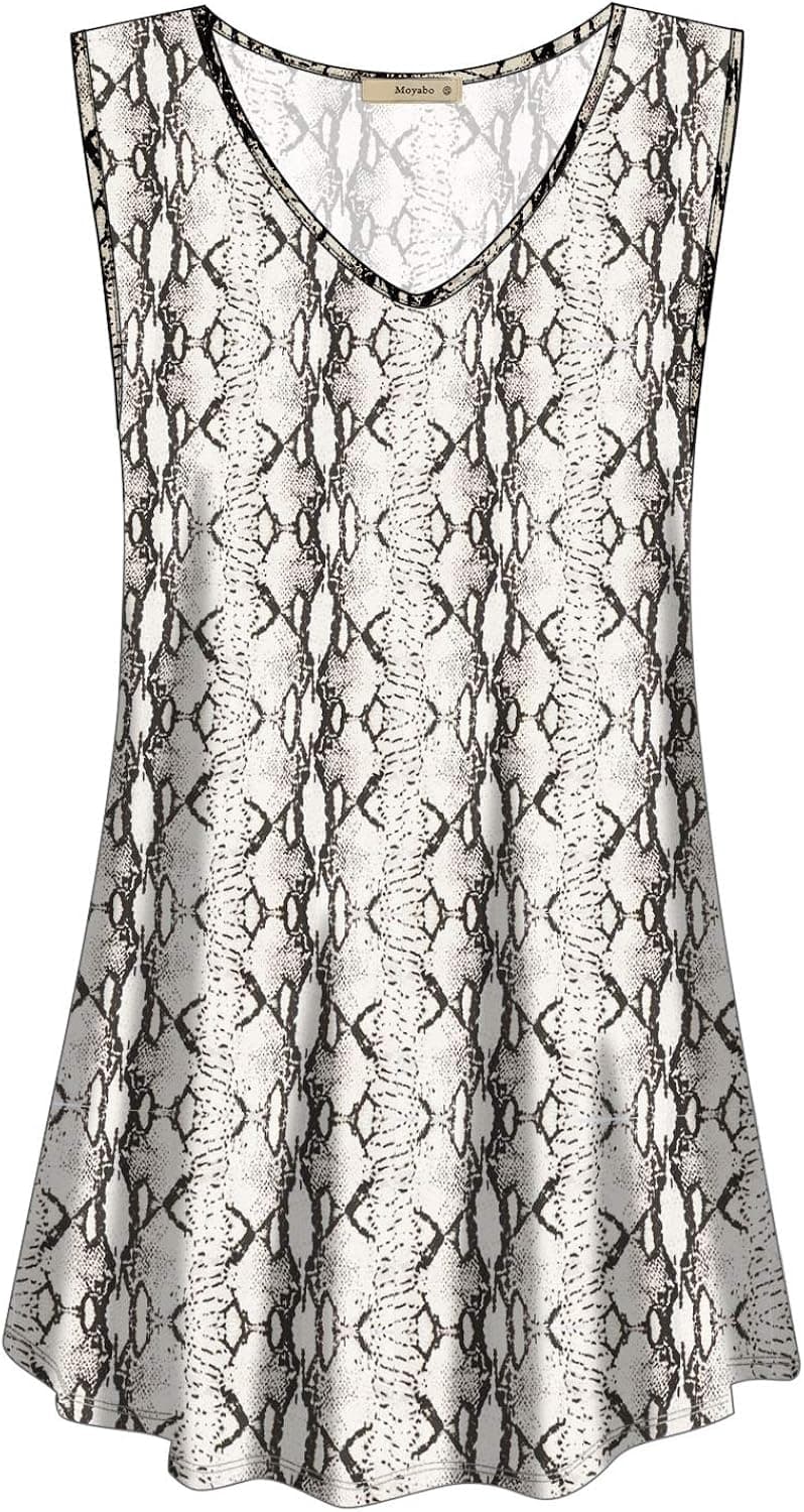 Moyabo Women Tunic Tank Summer V Neck Sleeveless Loose Fitting Print Top Snake Print X-Large