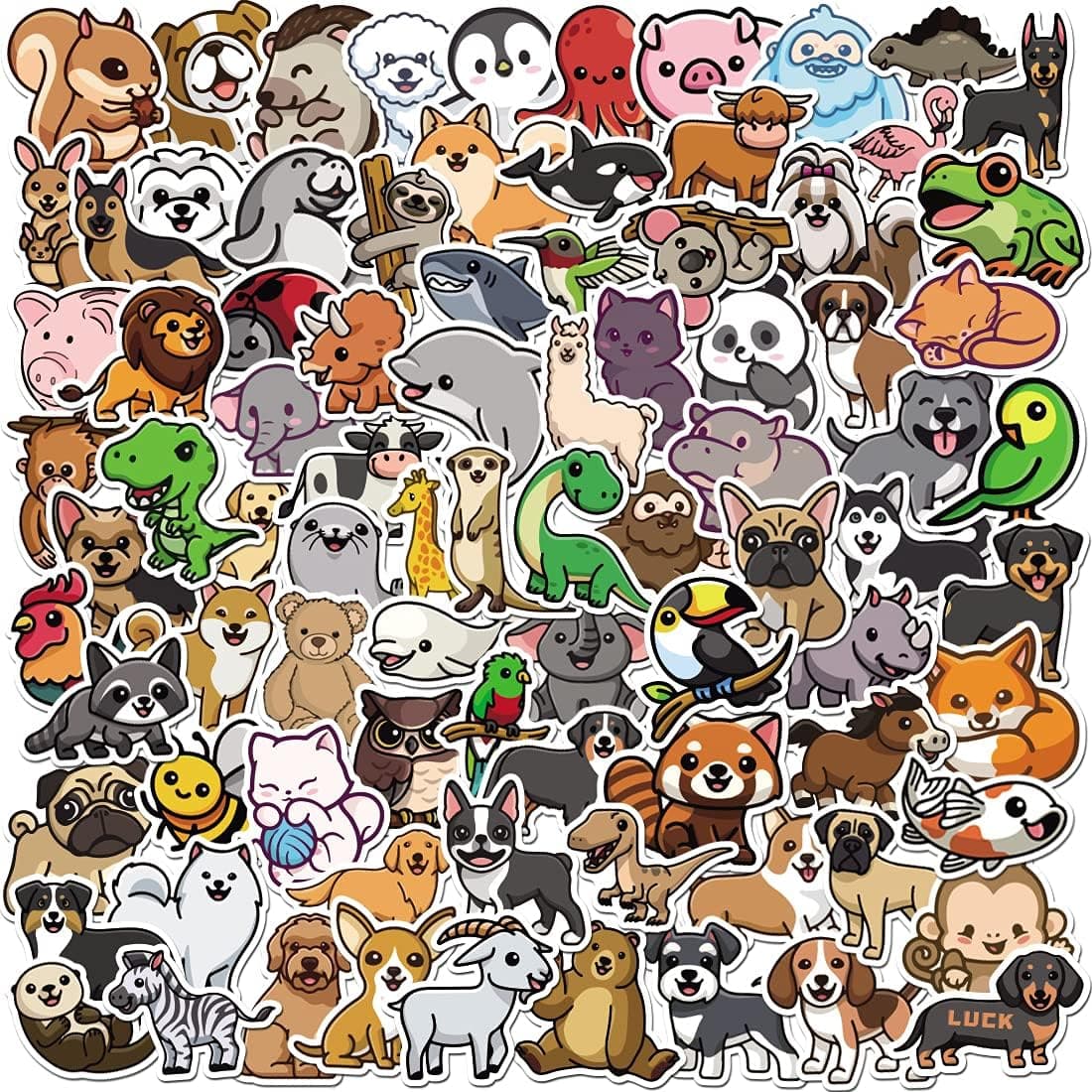 100Pcs Cute Animal Stickers Pack Vinyl Decals for Water Bottles Hydroflask Book MacBook Laptop Phone Case
