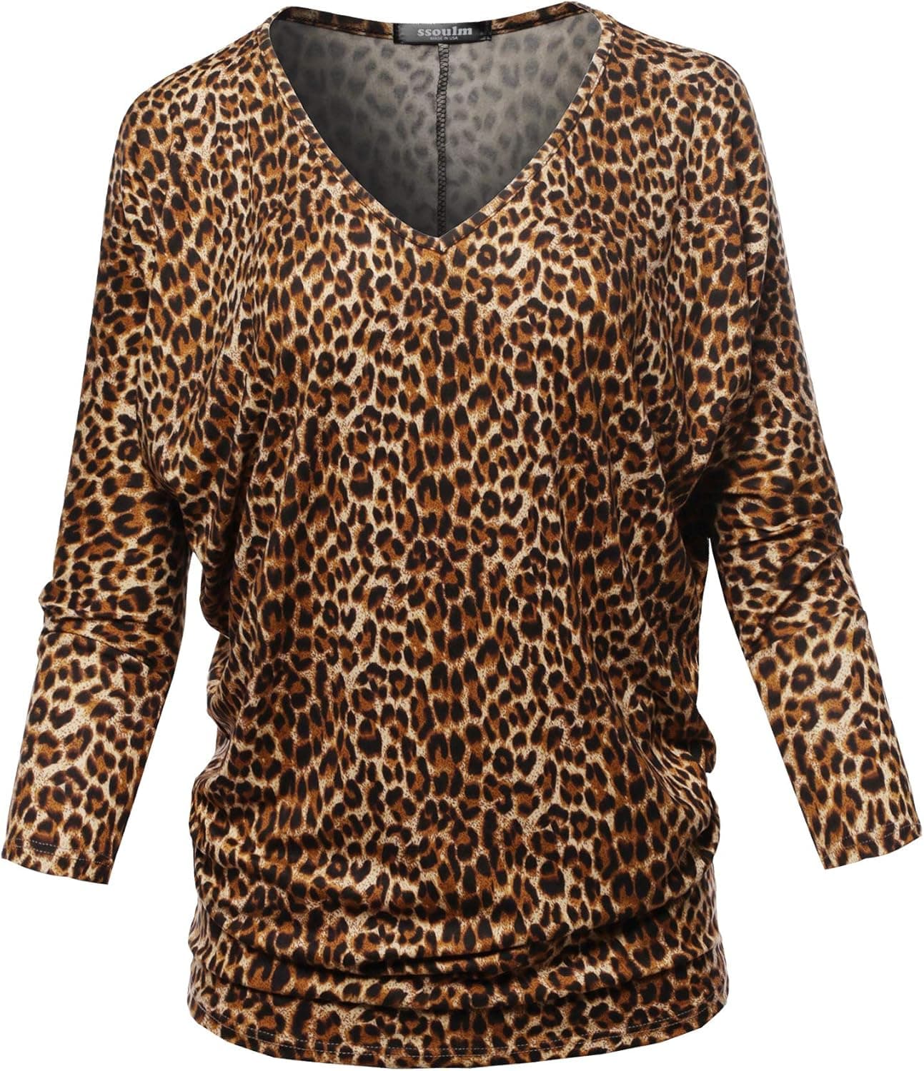 SSOULM Women's Loose Fit 3/4 Sleeve Drape Dolman Top with Plus Size