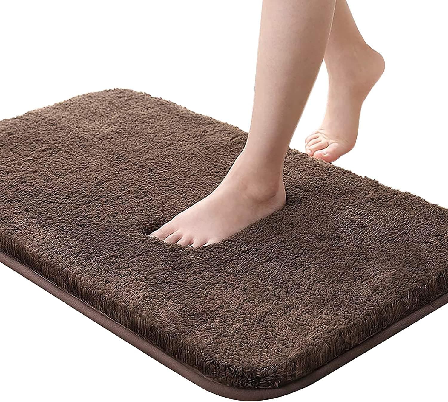 Bathroom Rug Bath Mat 20"x32" Plush Microfiber Shaggy Water Absorbent Bathroom Mats, Machine Washable, Non-Slip Soft Shower Rug, Quick-Drying, Brown