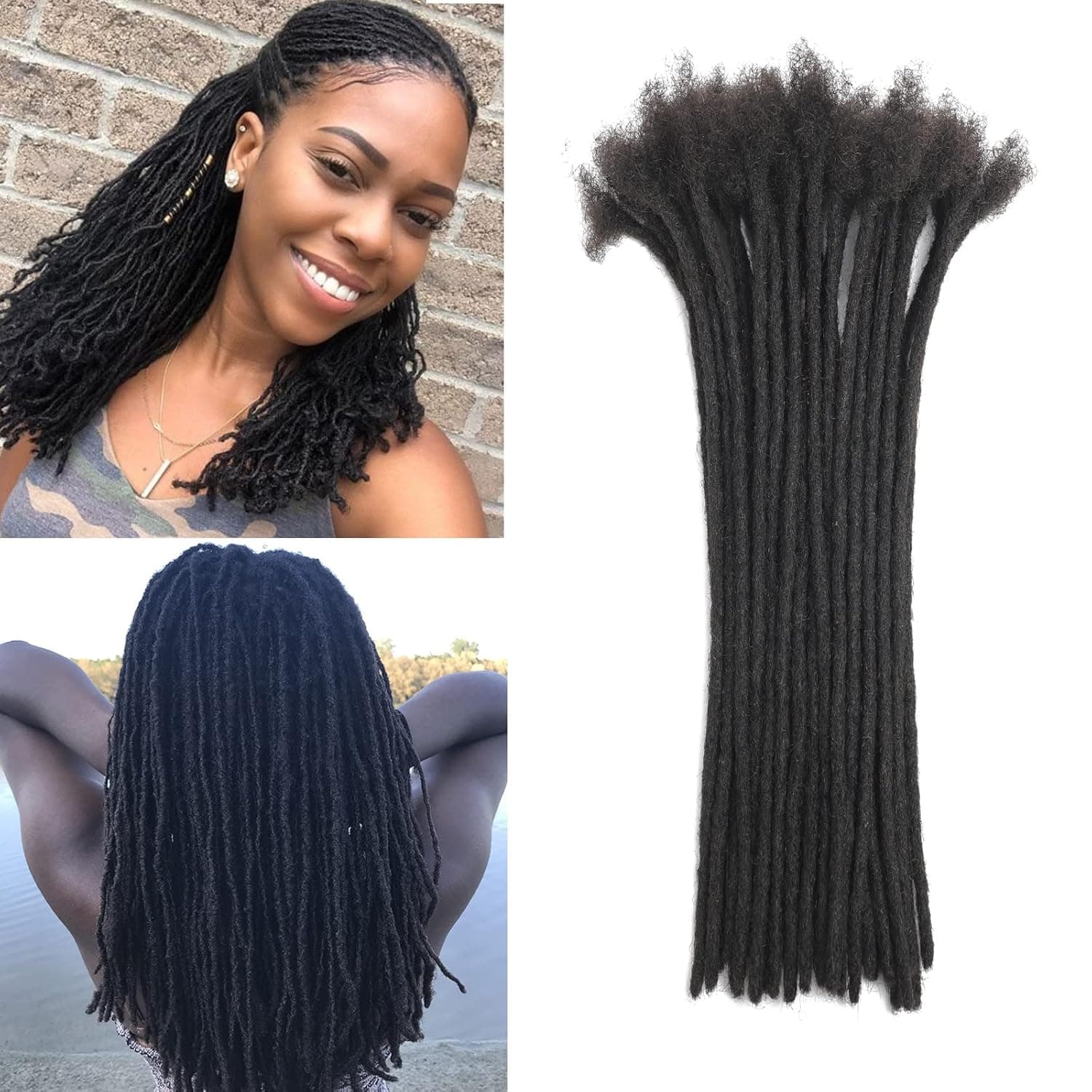 Loc Extension Human Hair 8 inch 0.2cm Width 100% Permanent huamn hair Dreadlocks Extension Can Be Dyed Bleached Curled Handmade loc Extension for Men Women (30 Strands Natual Black)
