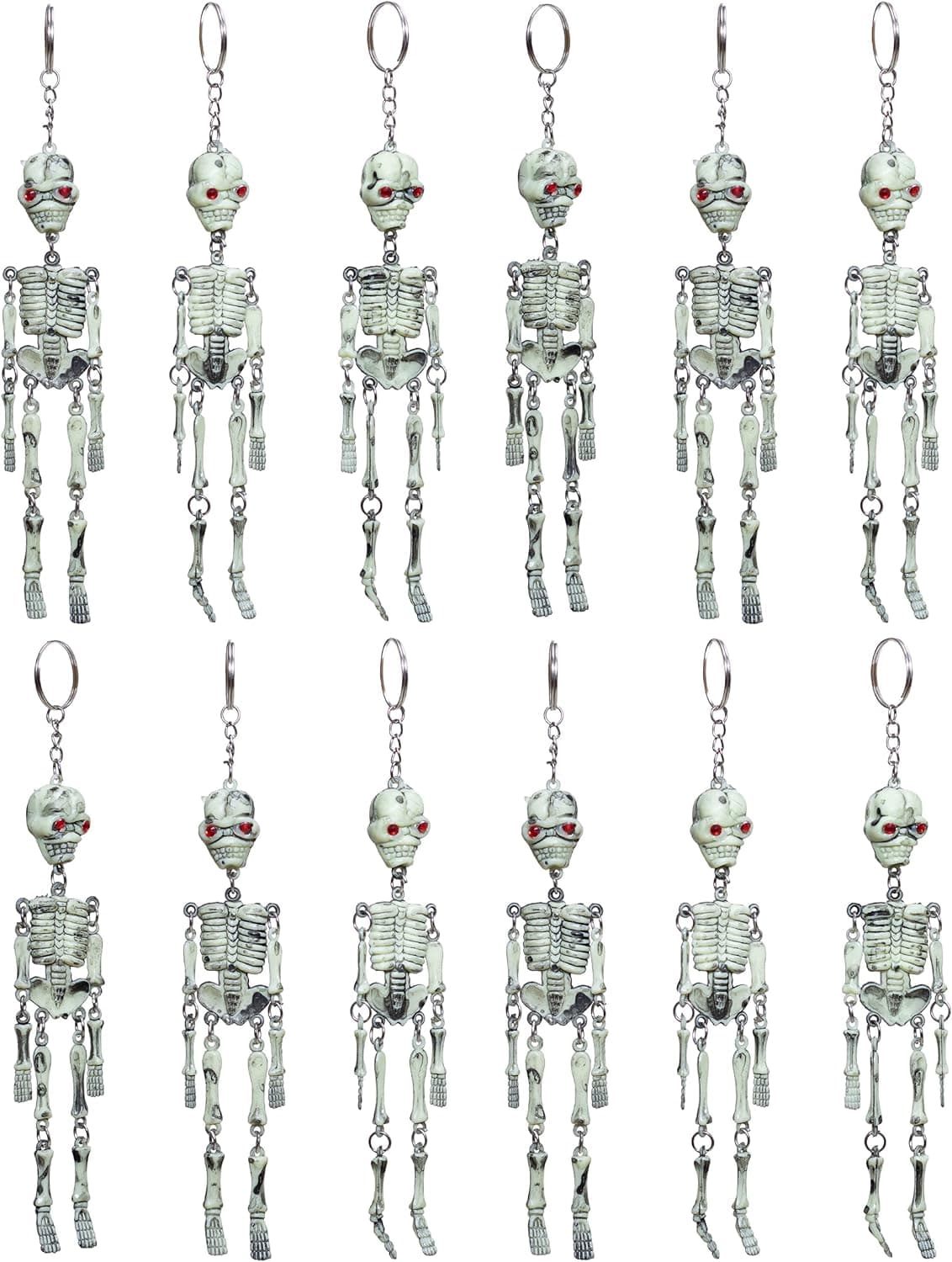 Edgewood Toys - 12 Pack Of Skeleton Keychains - Fun Set With Movable Bones - Great Alternative To Candy - Fun Addition To Halloween Party Favors, Teal Pumpkin Gifts, Skeleton & Pirate Themed Parties