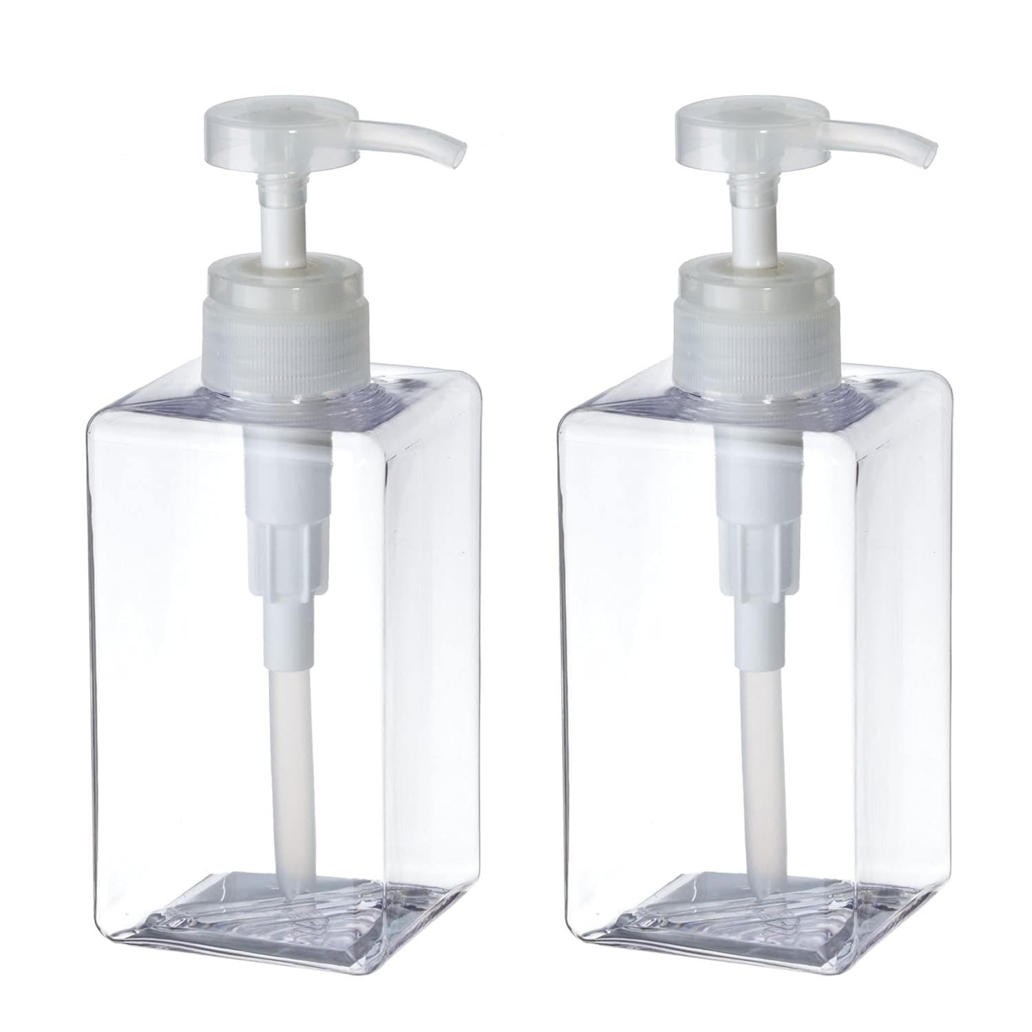 UVIVIU 450ml(15.3oz) Plastic Soap Dispenser , Empty Lotion Pump Bottles for Bathroom Kitchen Shampoo Shower Gel Hand Sanitizer (Clear 2 Pack)