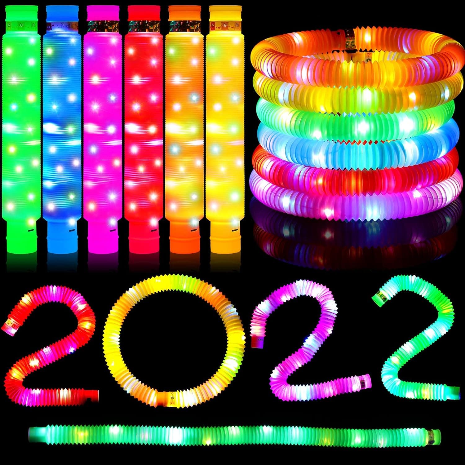36 Packs Light up Fidget Tubes Large Glow Sticks LED Tube Toys Light up Sensory Toys Glow in The Dark Party Favors Birthday Party Supplies Gifts Goodie Bag Stocking Stuffers