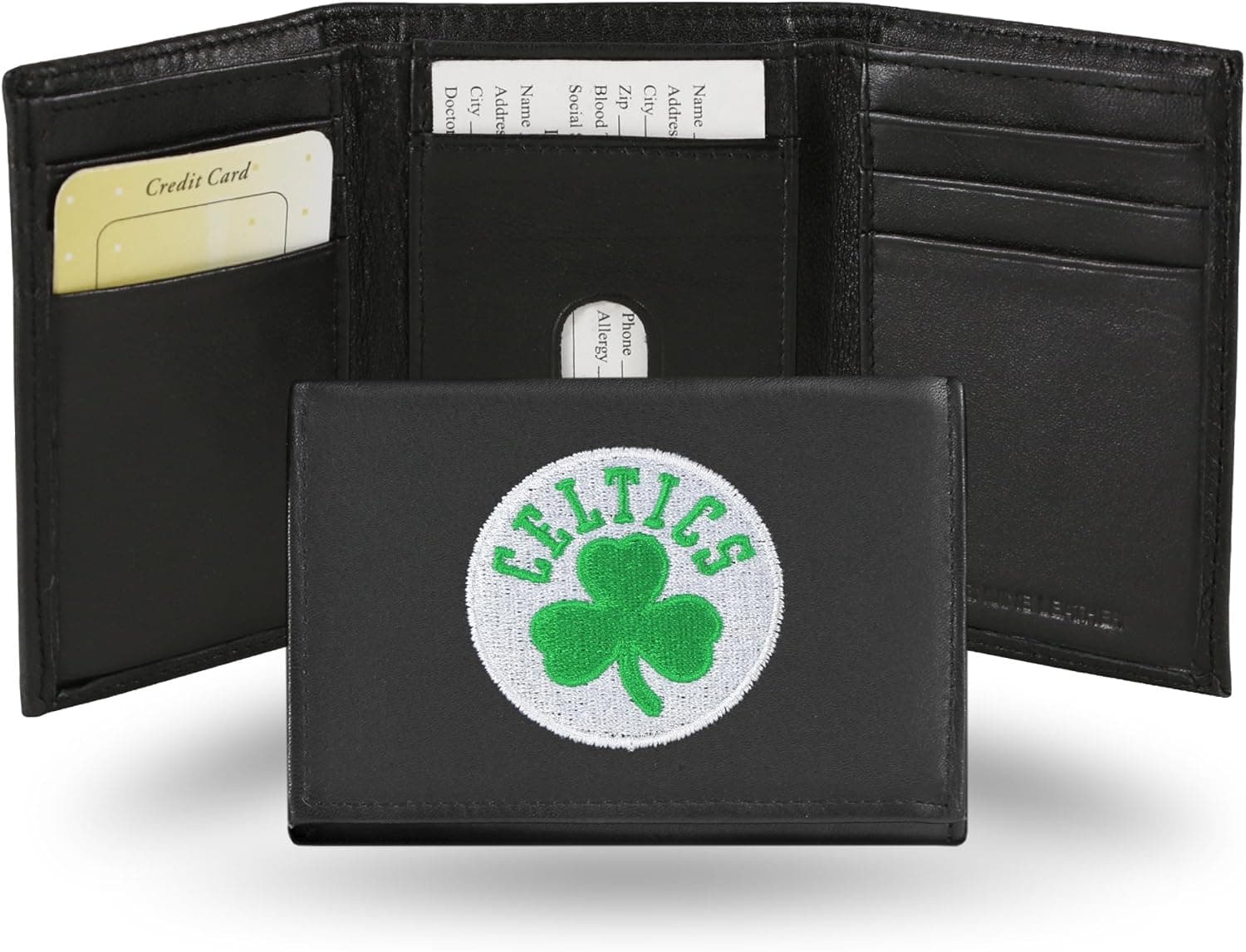 Rico Industries NBA Embroidered Genuine Leather Tri-fold Wallet 3.25" x 4.25" - Slim
