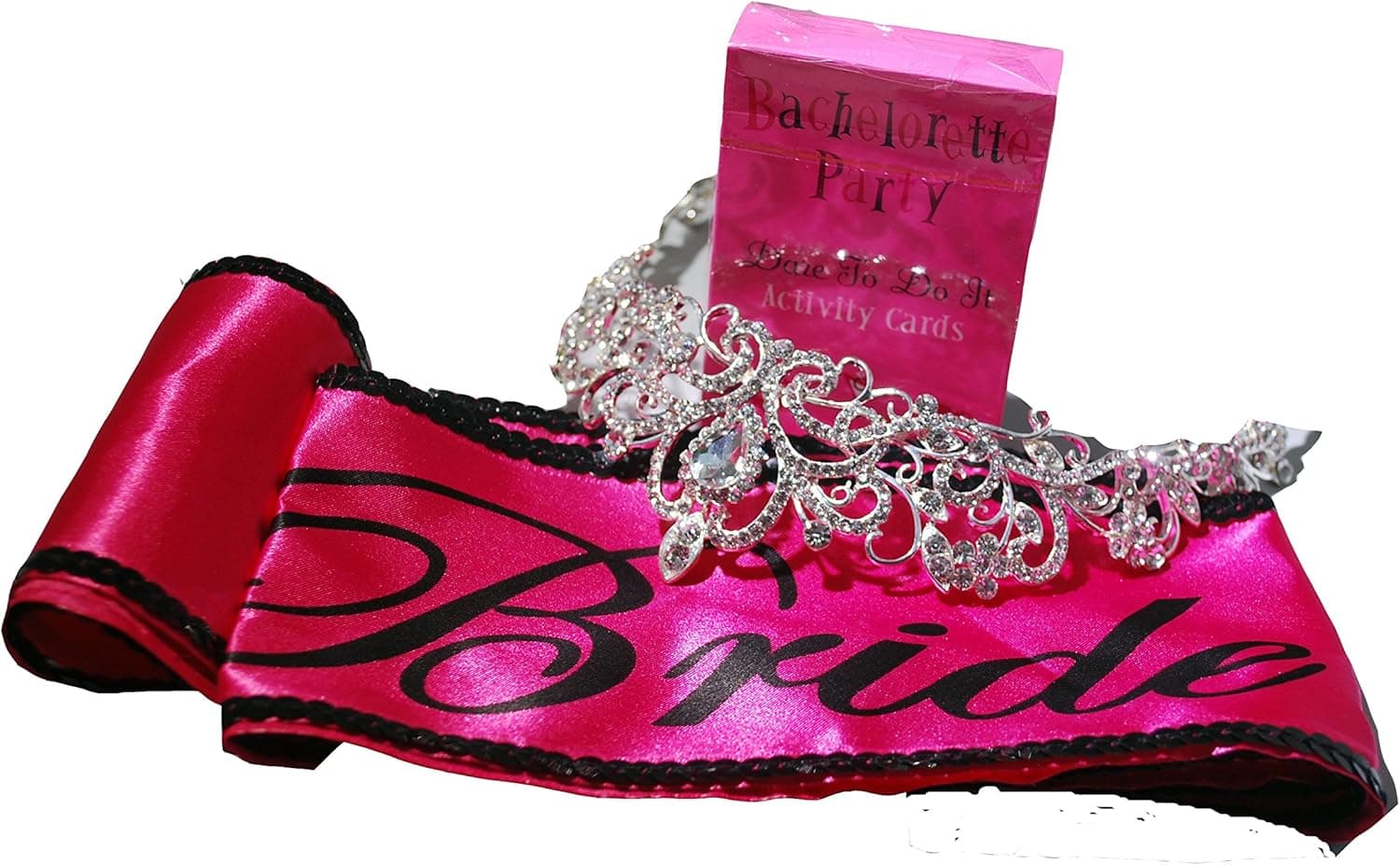 Novel Erotics Bachelorette Party Kit with Sparkling Rhinestone Tiara, Bride Sash & Dare Game