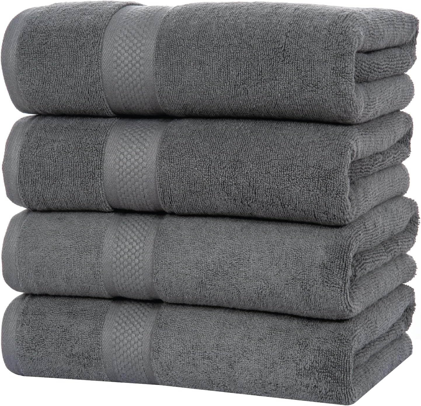 DSARD Bath Towels - 100% Cotton Towels, 27x54 Soft & Absorbent Hotel Towels for Bathroom, 600 GSM Towel Set Soft, Plush Shower Towels Grey, (Pack of 4)