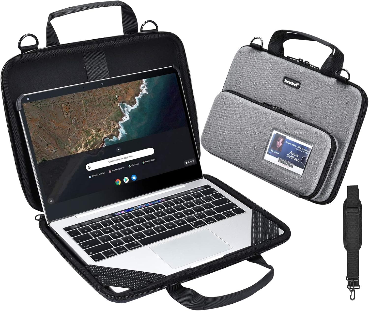 KEISKEI 11-11.6 Inch Laptop Case, Chromebook Bag with Pouch and Shoulder - Gray
