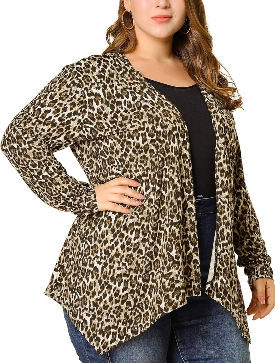 uxcell Women's Plus Size Cardigans Printed Asymmetric Hem Jackets Open Front Cardigan