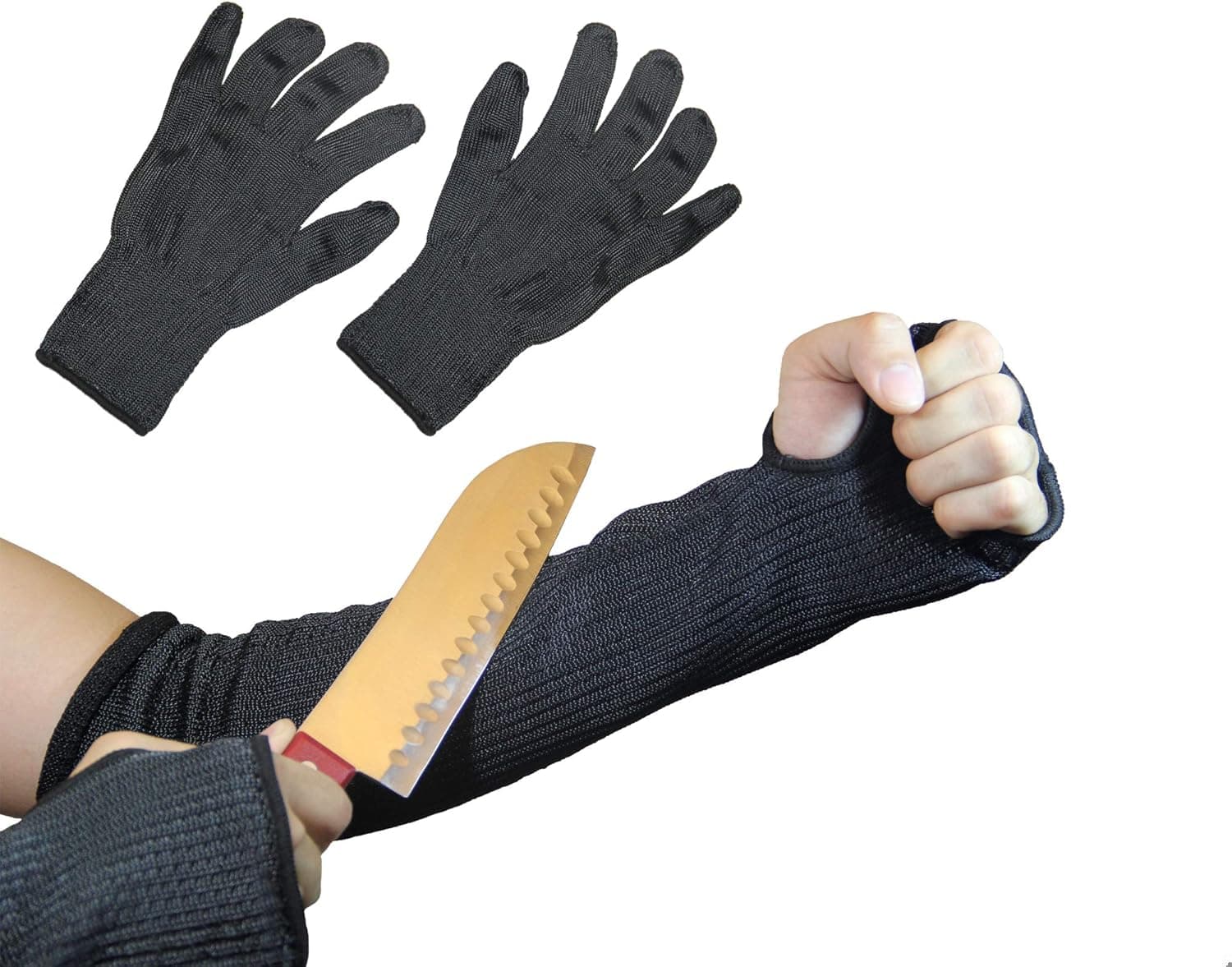 Anti-Cut and Heat Resistant Kevlar Sleeves and Kevlar Gloves (1 Pair Each) Ultimate Safety Work Protection