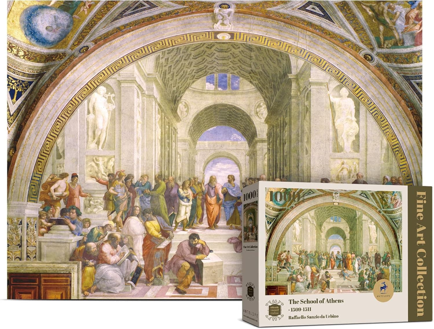 Antelope - School of Athens Puzzle Fresco Raphael Officially Licensed - 1000 Pieces High Resolution, Matte Finish, Smooth Edging, No Dust Classic Artistic Puzzle