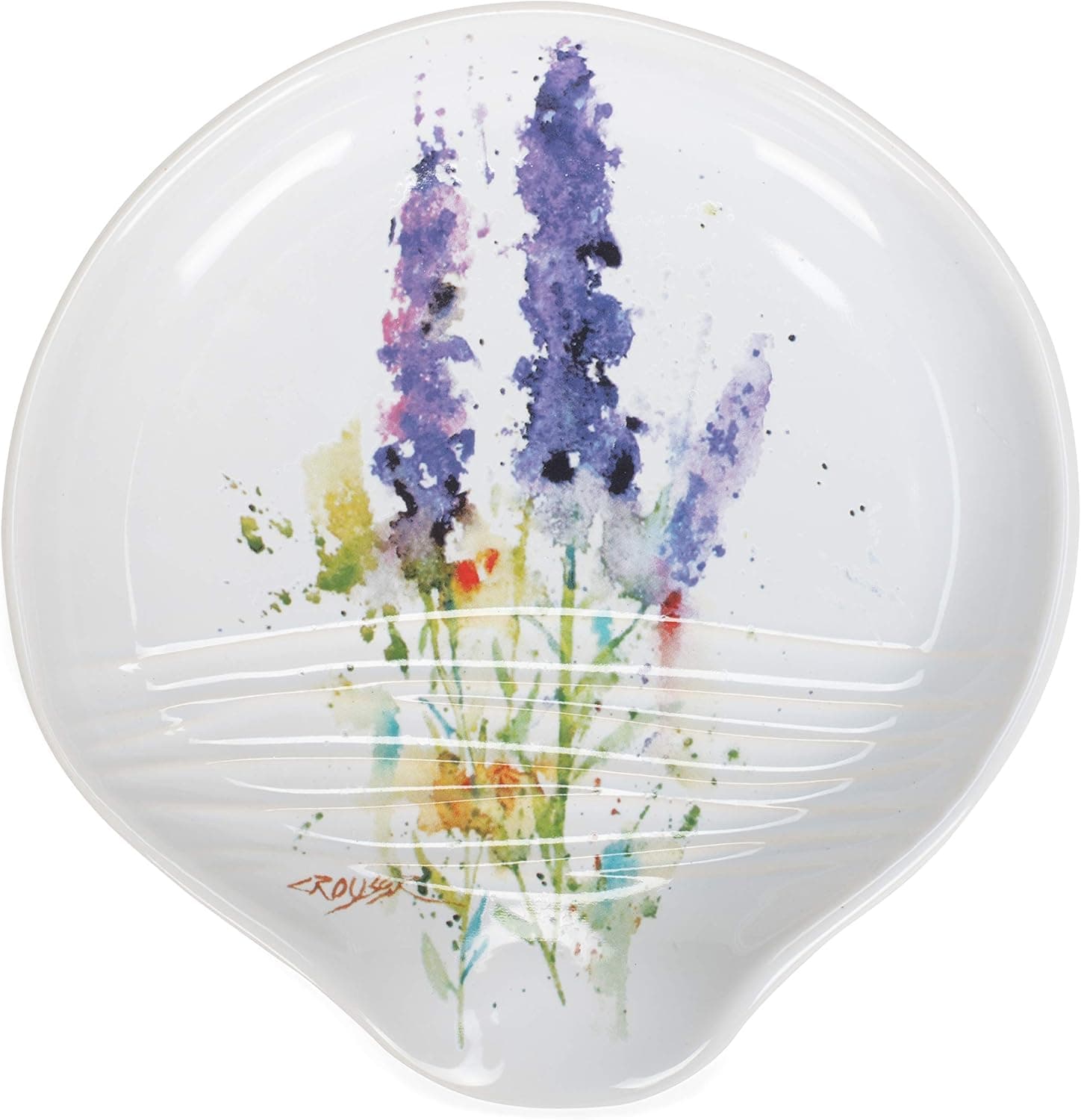 Dean Crouser Lavender Herbal Floral Watercolor Purple 5 x 5 Ceramic Stoneware Spoon Rest