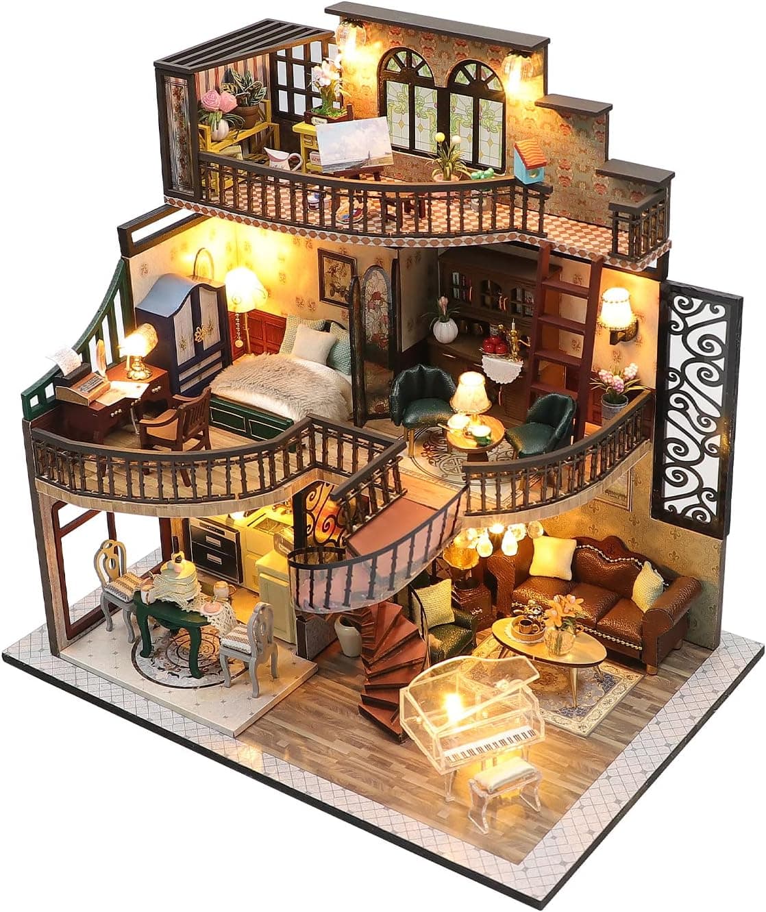 Flever Dollhouse Miniature DIY House Kit Creative Room with Furniture for Romantic Artwork Gift (Dream Building Pavilion)