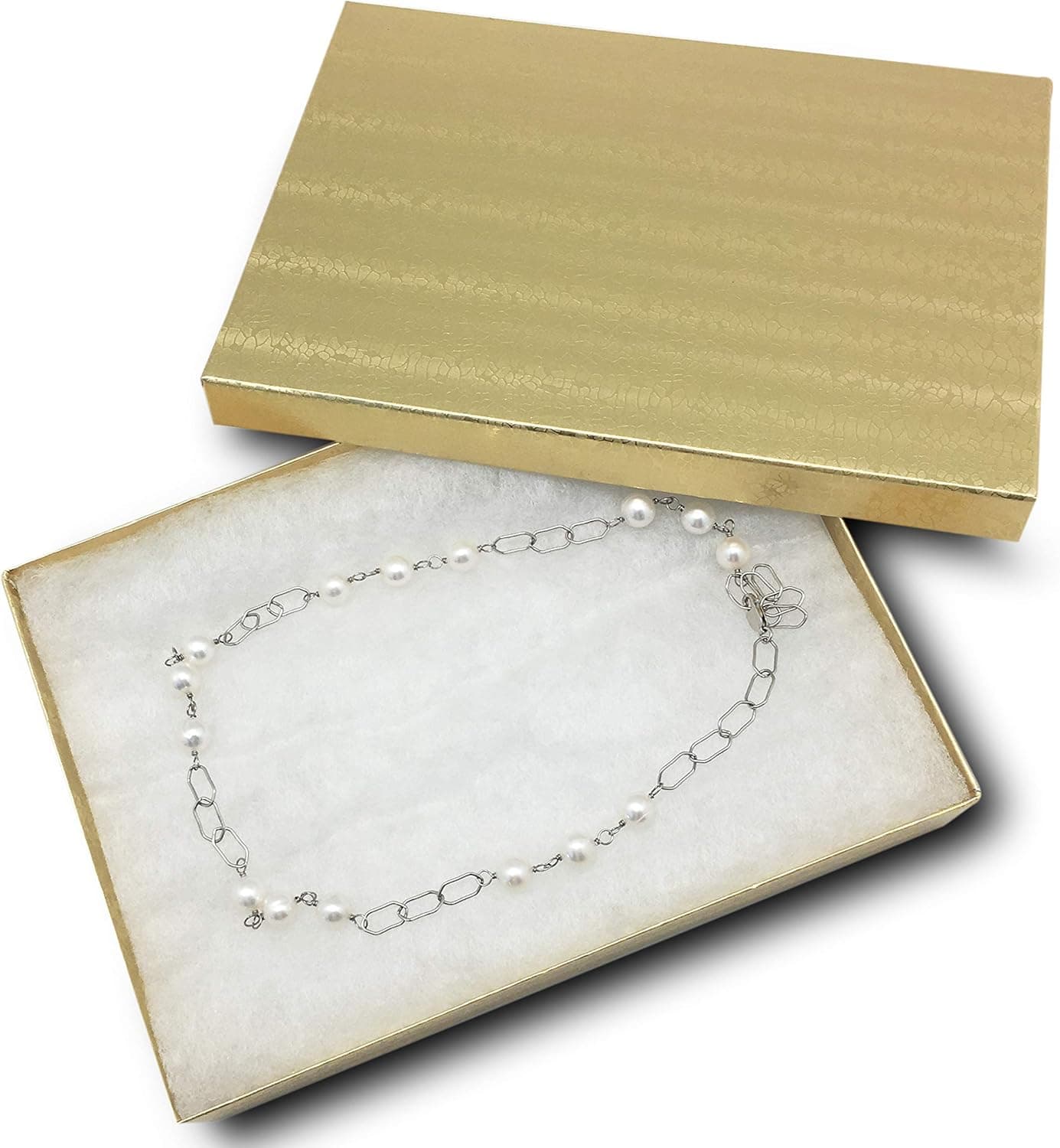 TheDisplayGuys 100-Pack #75 Cotton Filled Cardboard Paper Jewelry Box Gift Case - Gold Foil (7 1/8" x 5 3/16" x 1 5/16")