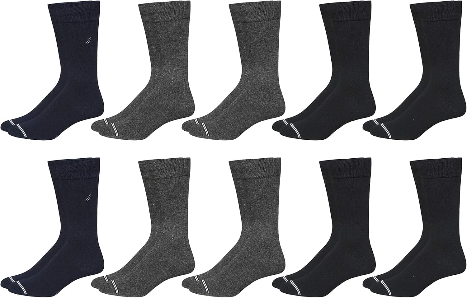 Nautica Mens 10 Pack Moisture Control Solid Dress Socks