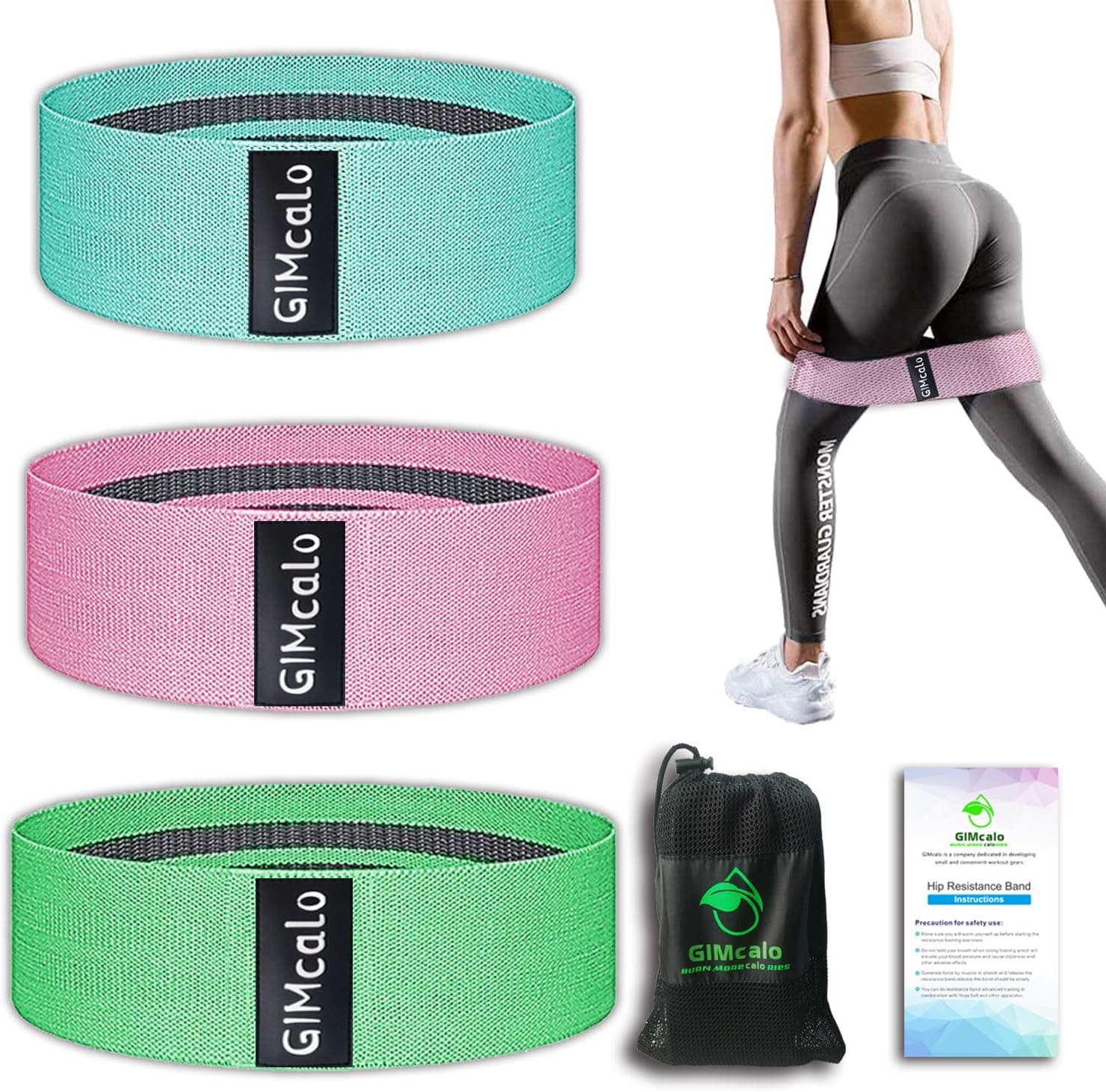 GIMCALO Booty Resistance Bands for Legs and Butt, Non-Slip Thick Elastic Band Exercise, Heavy Fabric Butt Loop Workout for Women Men, Activate Glutes | Thighs, Hip Bands (User Weight: 80-180LBS)